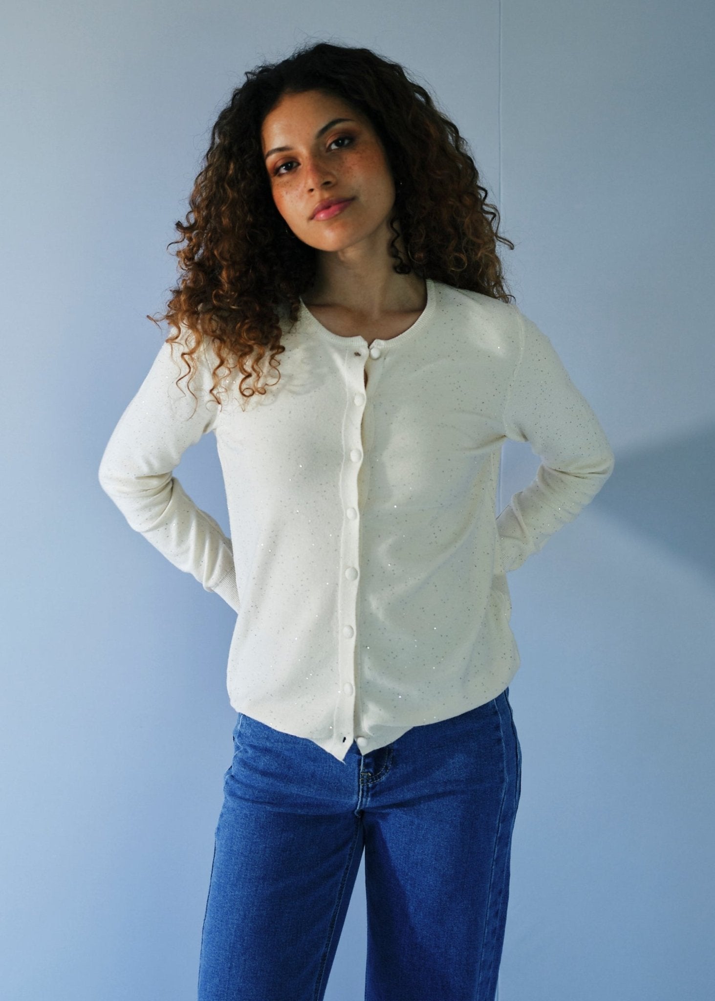 View our Sparkle Lurex Cardigan in Cream - by Tribute Store