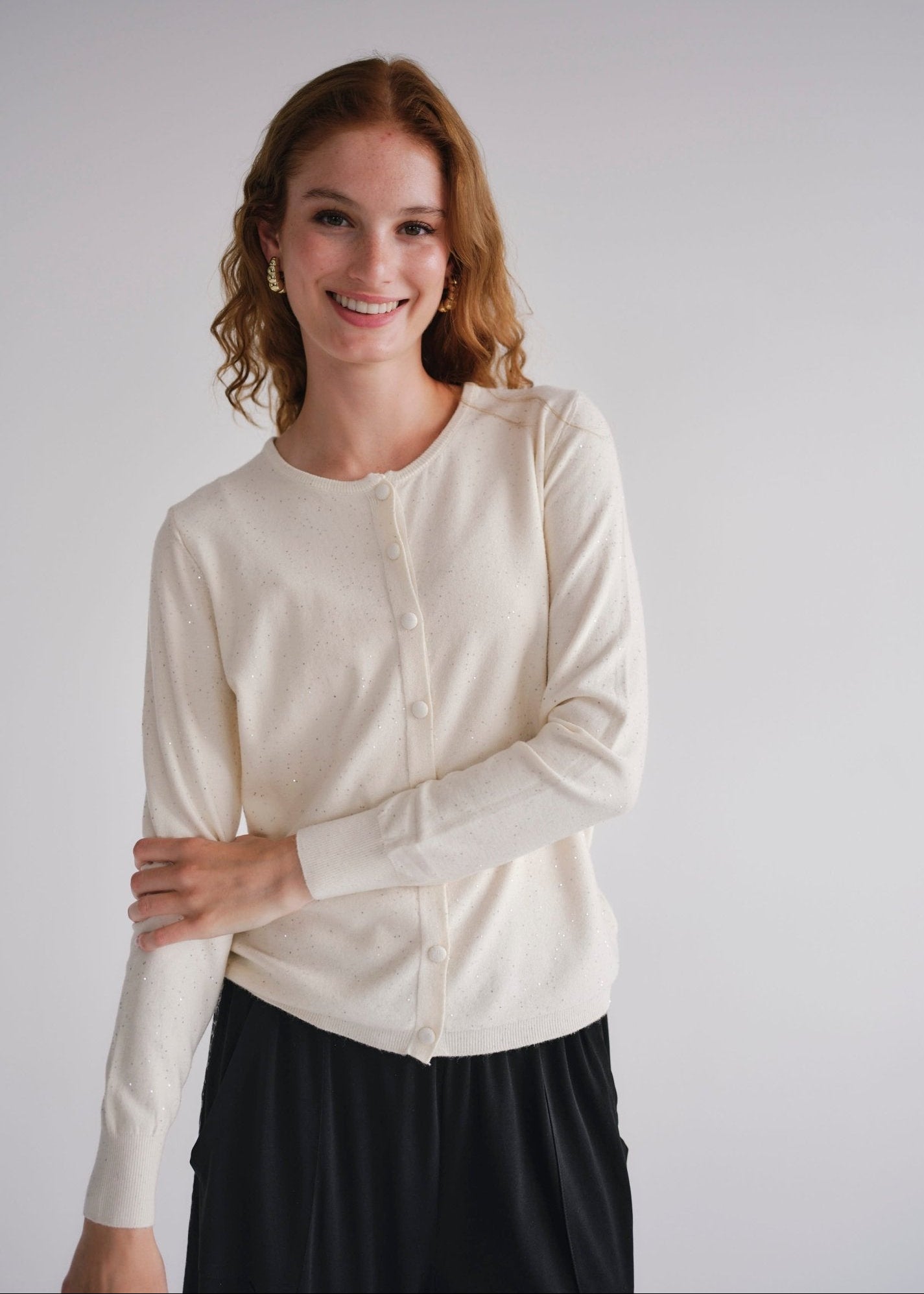 View our Sparkle Lurex Cardigan in Cream - by Tribute Store