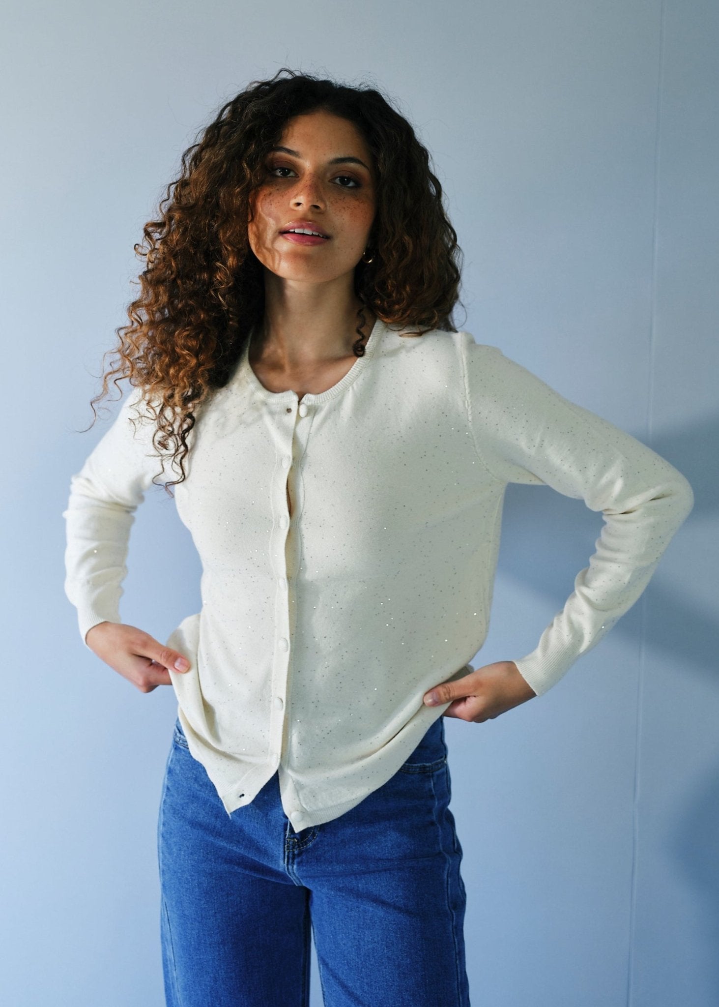 View our Sparkle Lurex Cardigan in Cream - by Tribute Store