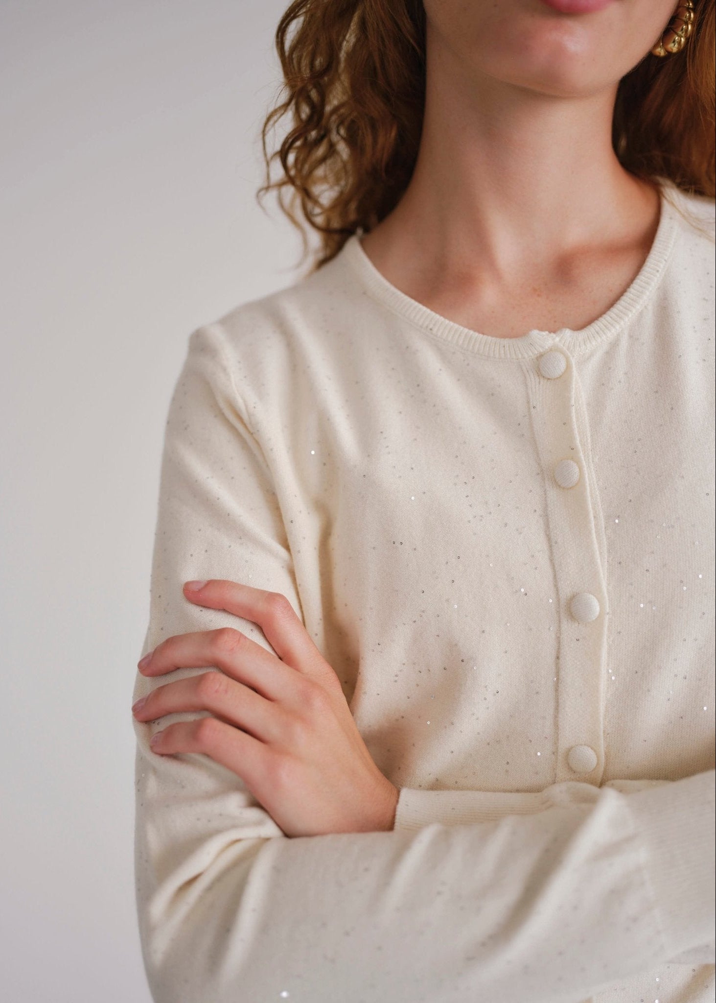 View our Sparkle Lurex Cardigan in Cream - by Tribute Store