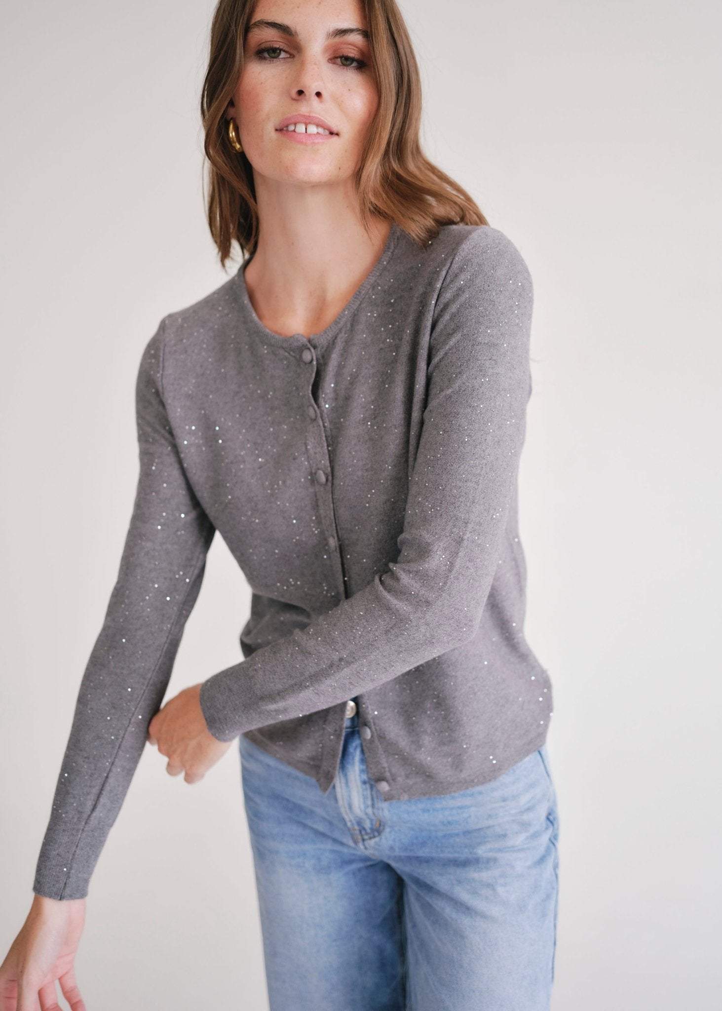 View our Sparkle Lurex Cardigan in Grey - by Tribute Store