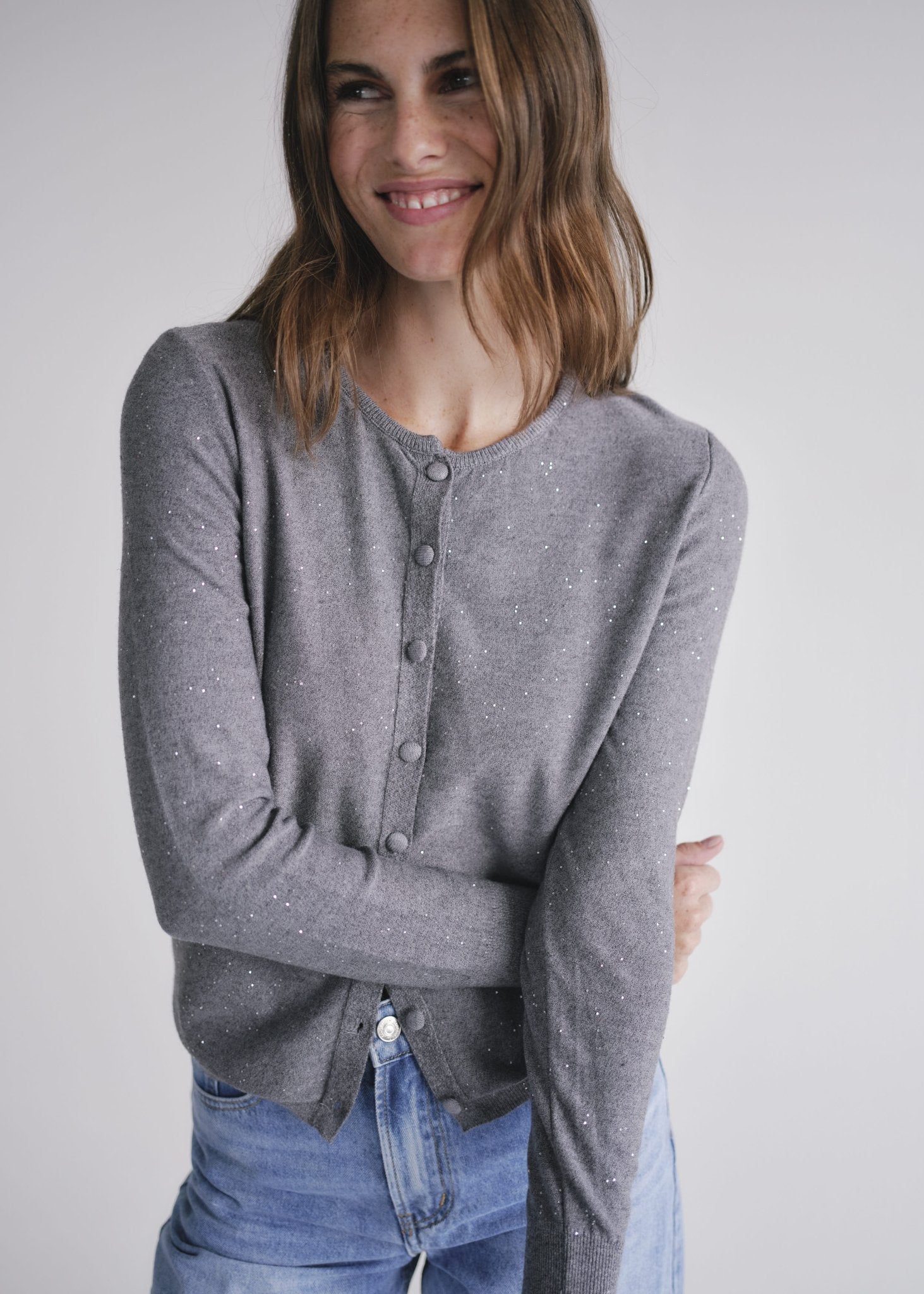 View our Sparkle Lurex Cardigan in Grey - by Tribute Store