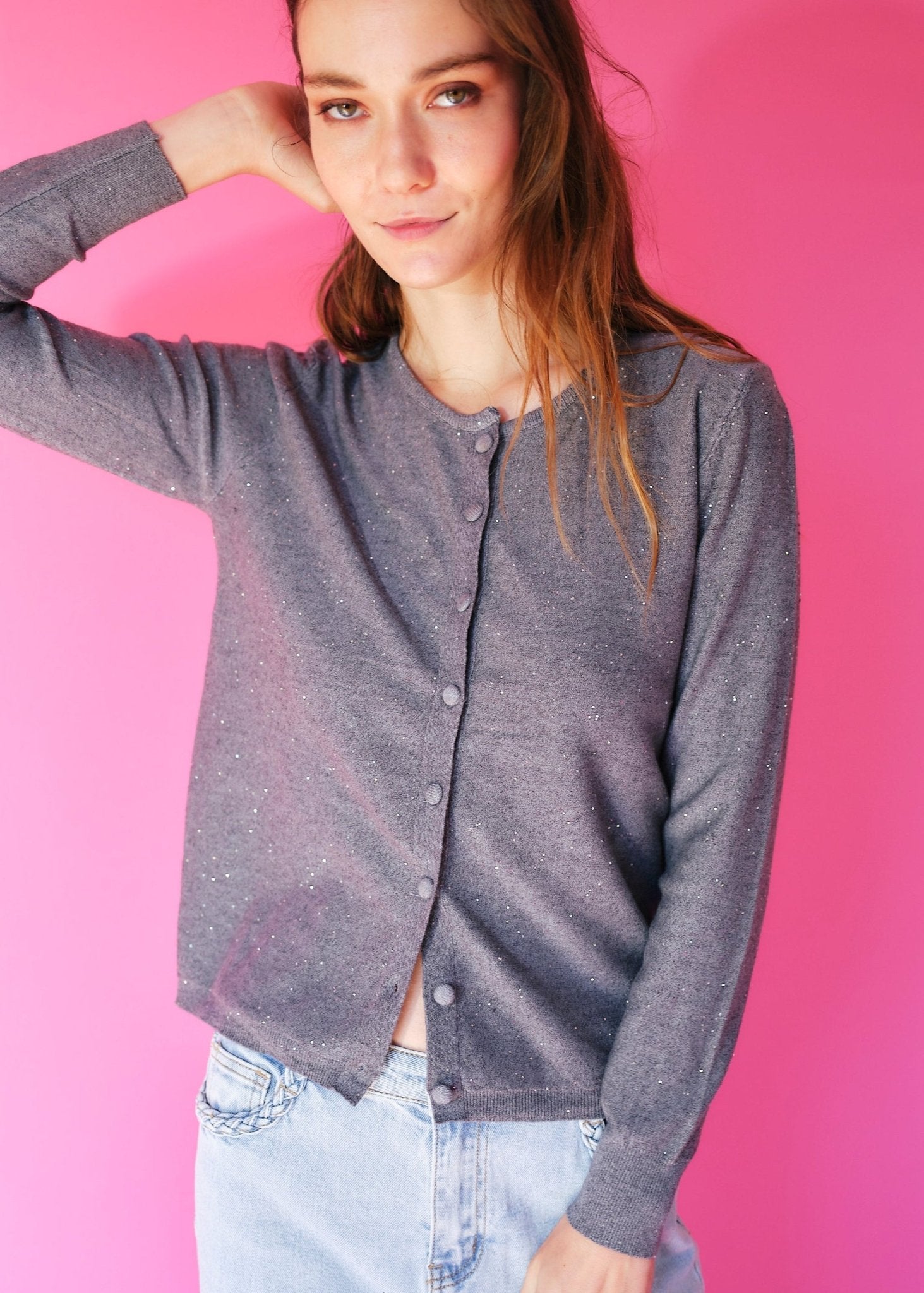 View our Sparkle Lurex Cardigan in Grey - by Tribute Store