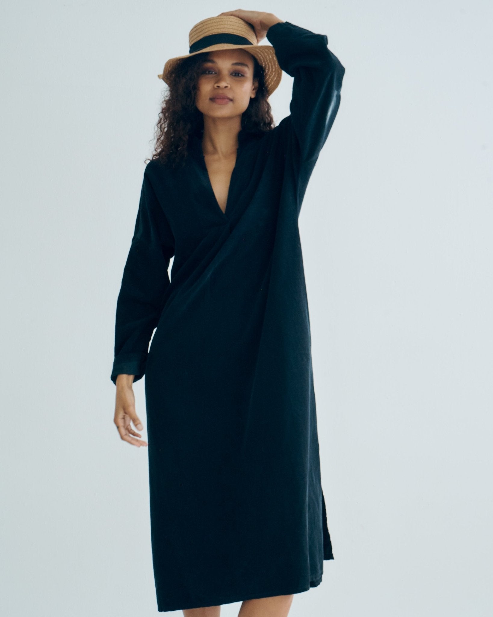 View our Stella Italian Velour Deep V Neck Dress in Black - by Tribute Store