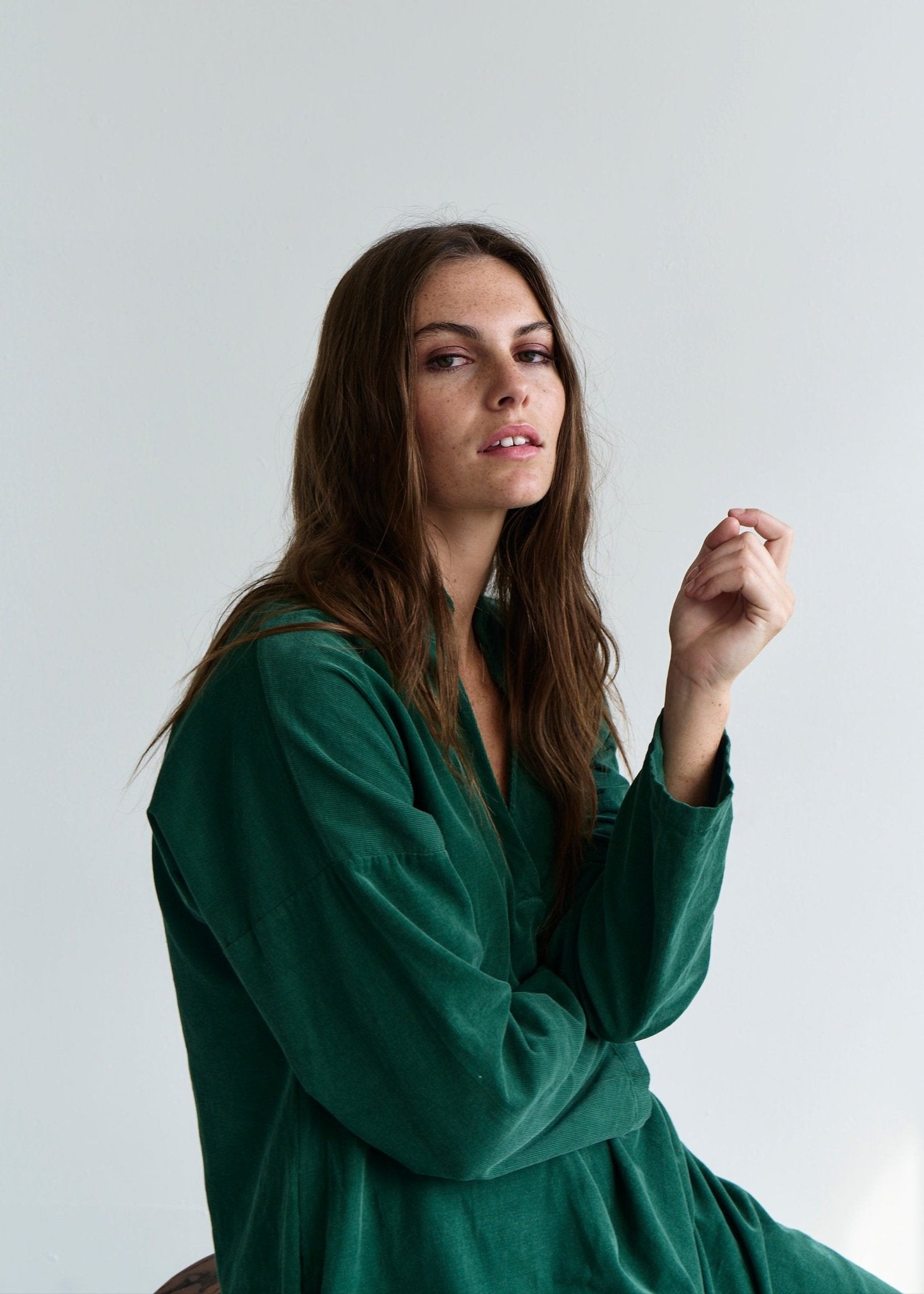 View our Stella Italian Velour Deep V Neck Dress in Bottle Green - by Tribute Store