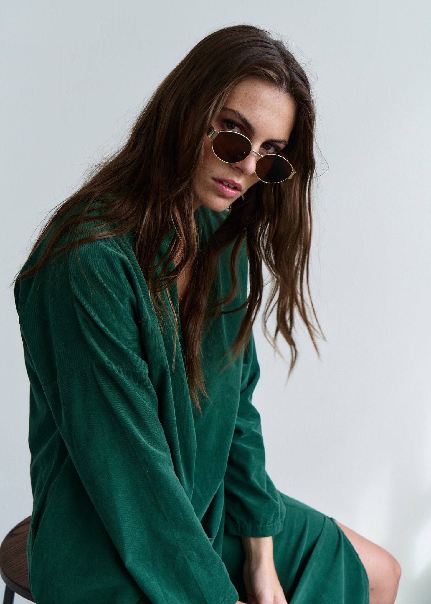 View our Stella Italian Velour Deep V Neck Dress in Bottle Green - by Tribute Store