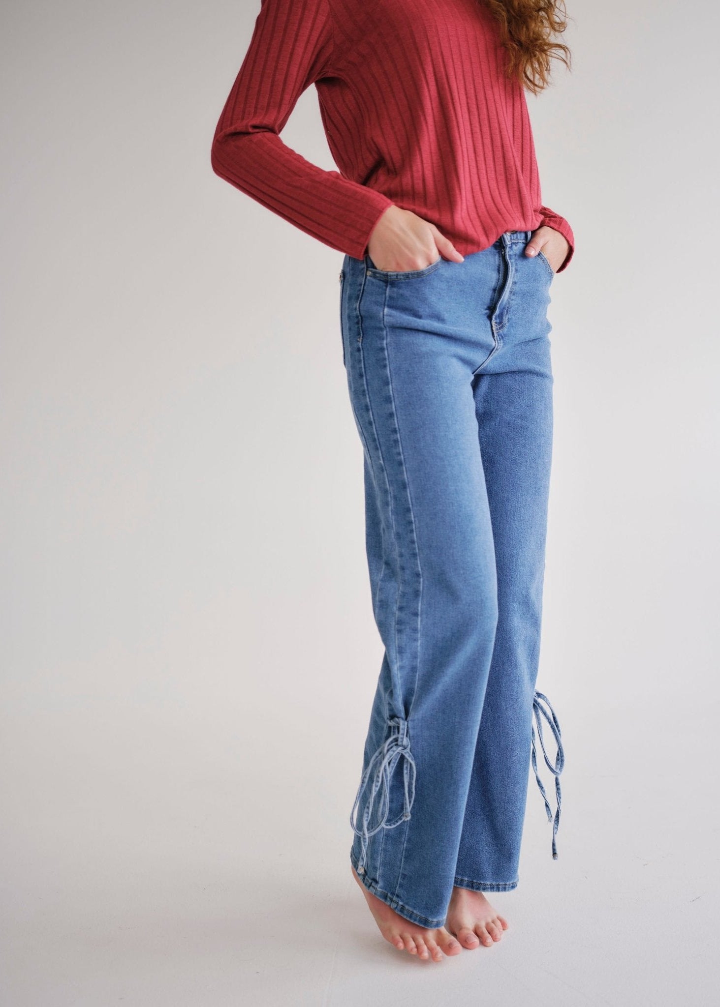View our Straight Leg Jeans With Bow In Denim - by Tribute Store