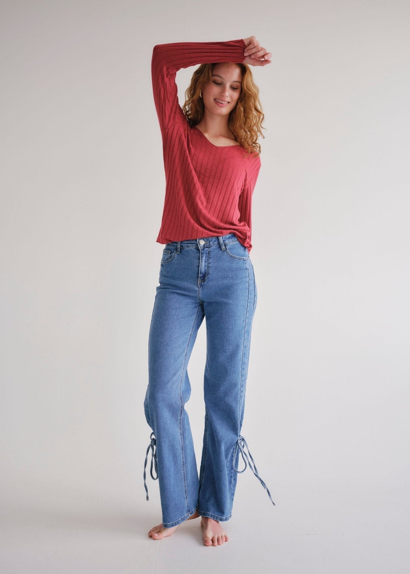 View our Straight Leg Jeans With Bow In Denim - by Tribute Store