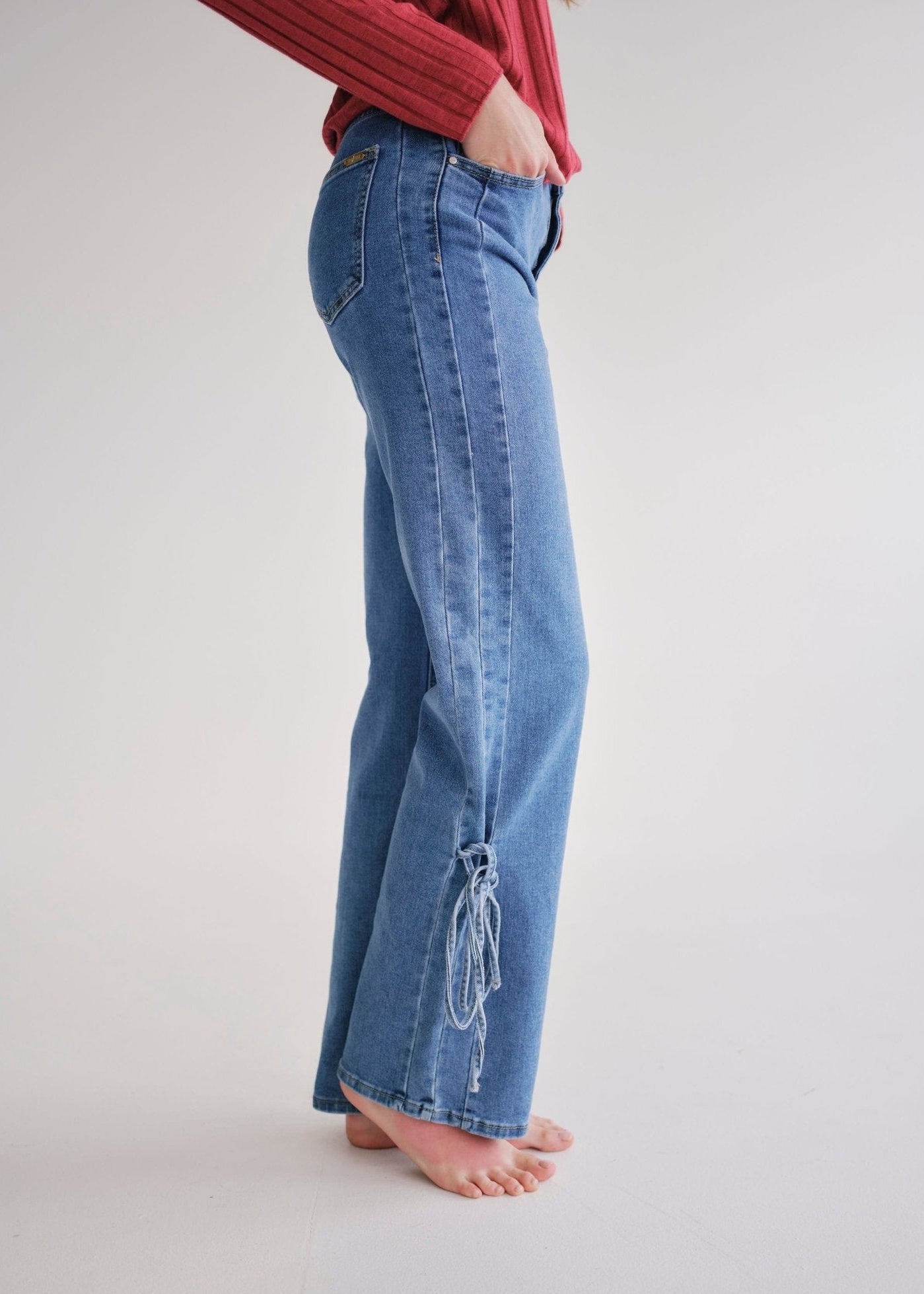 View our Straight Leg Jeans With Bow In Denim - by Tribute Store