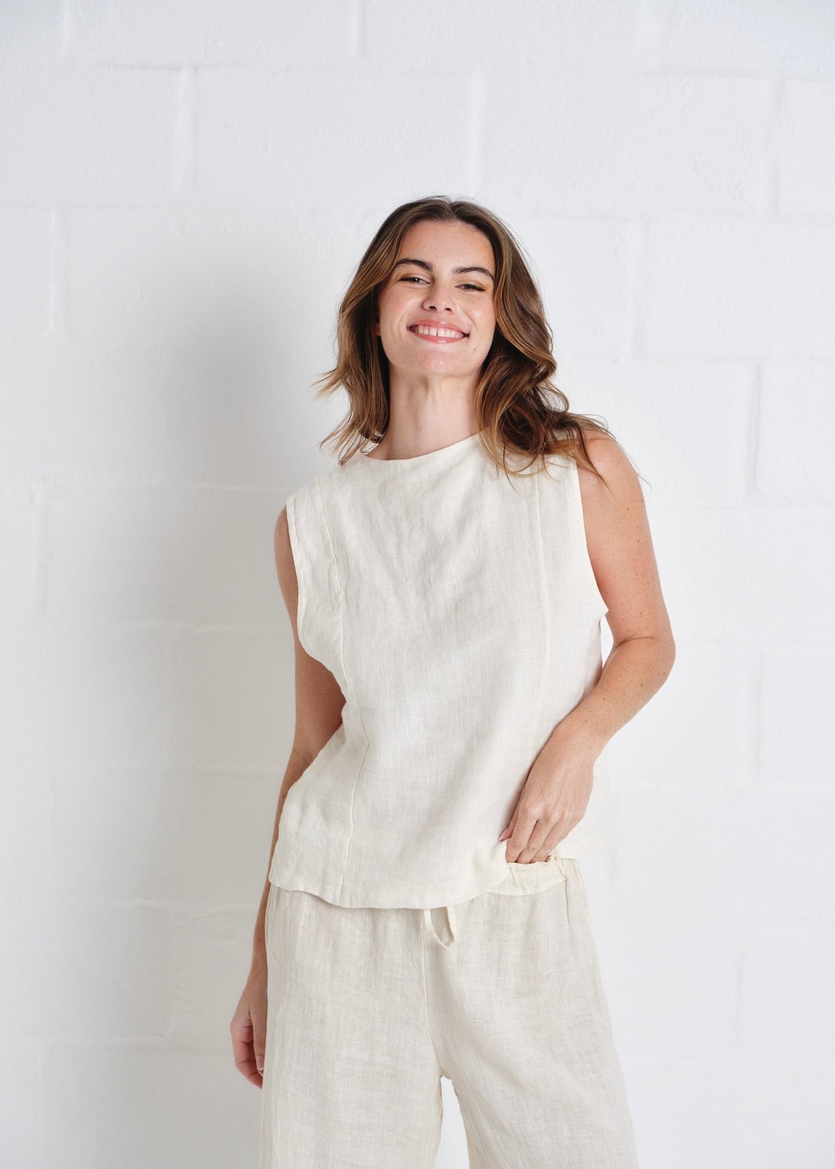 View our Sydney Linen Waistcoat In Cream - by Tribute Store