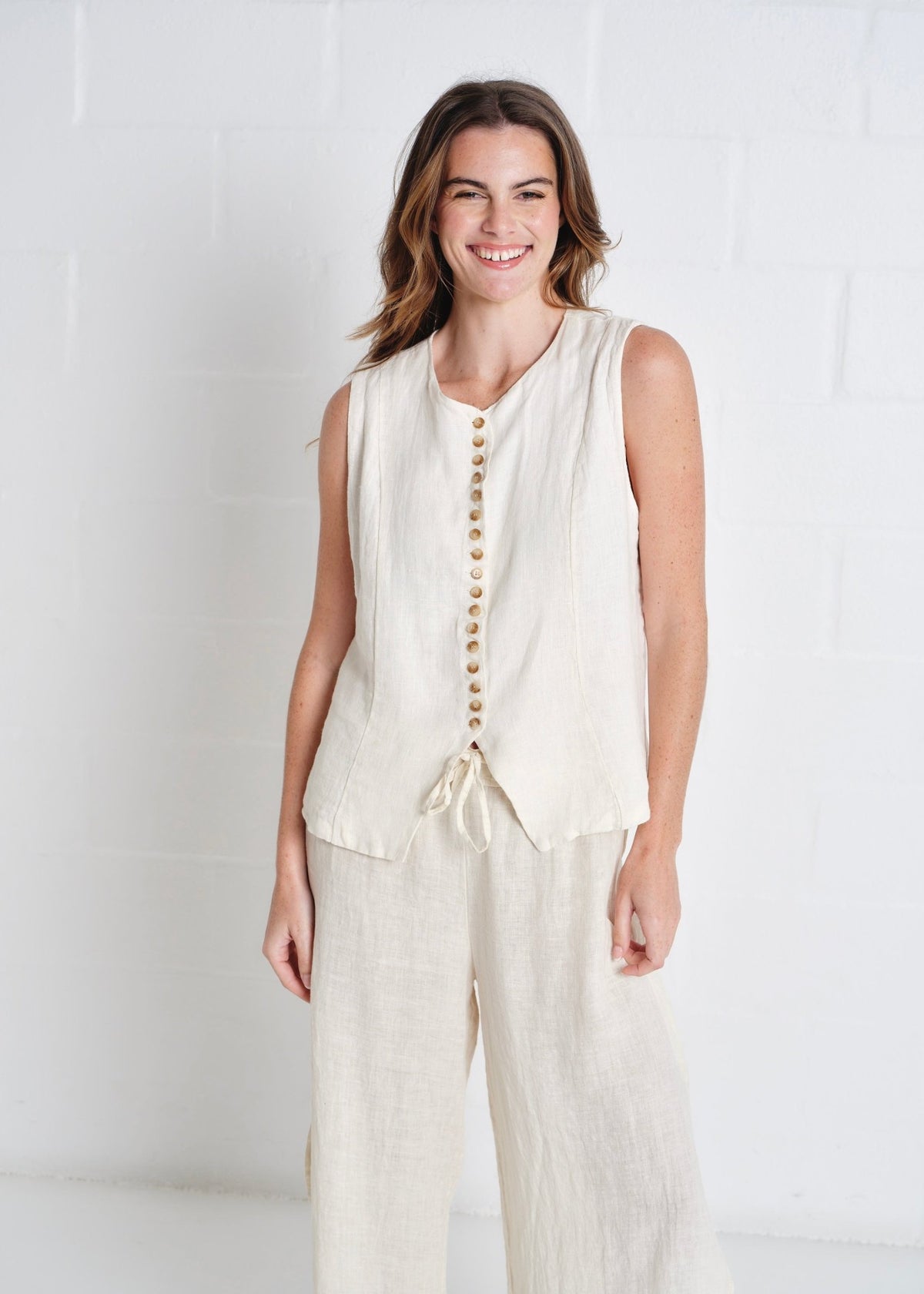 View our Sydney Linen Waistcoat In Cream - by Tribute Store