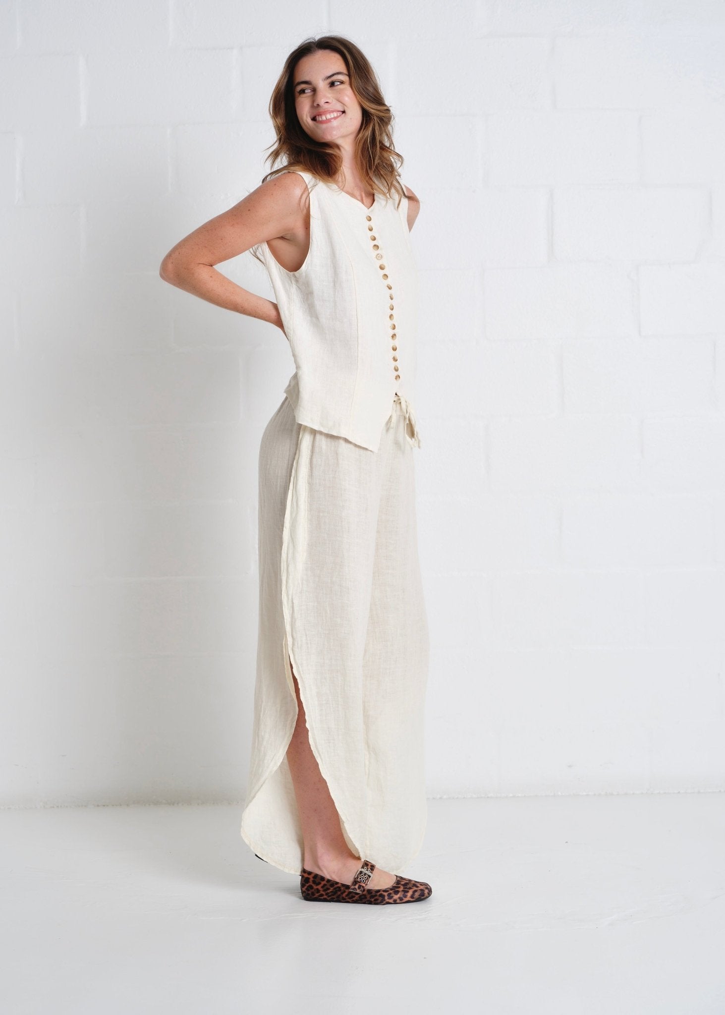 View our Sydney Linen Waistcoat In Cream - by Tribute Store