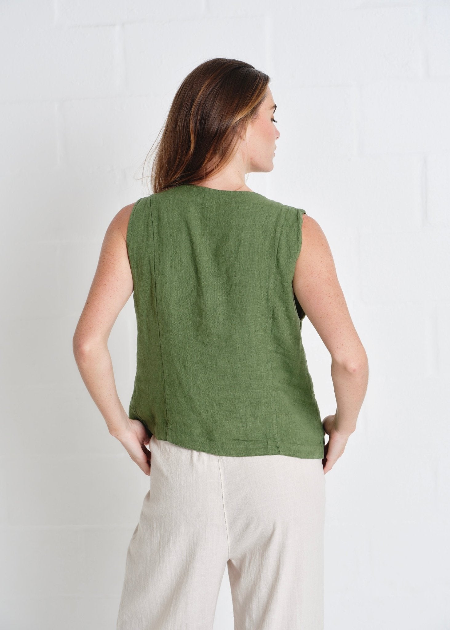 View our Sydney Linen Waistcoat In Olive - by Tribute Store
