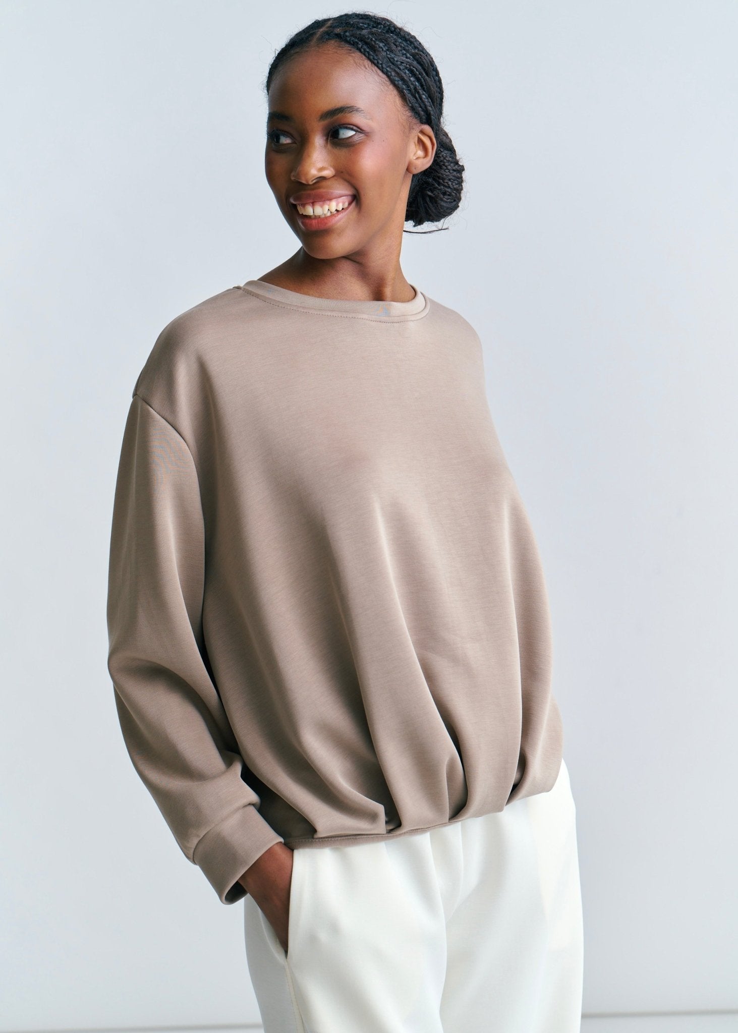 View our Tacoma Bubble Hem Sweater In Dark Khaki - by Tribute Store