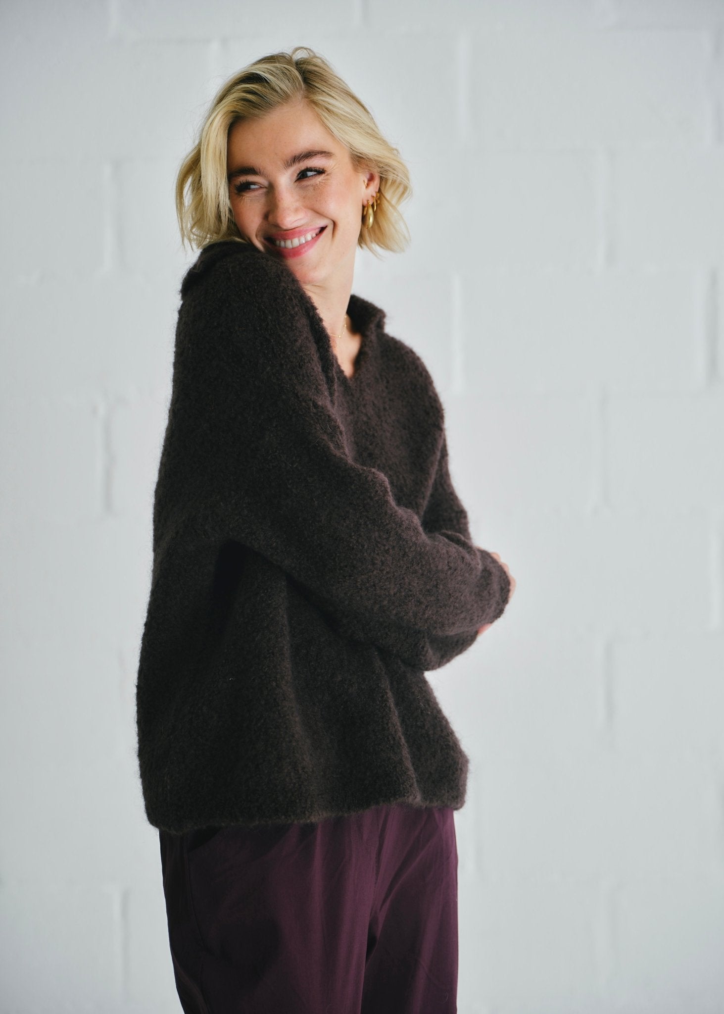 View our Teddy Knit With Open Collar In Chocolate - by Tribute Store