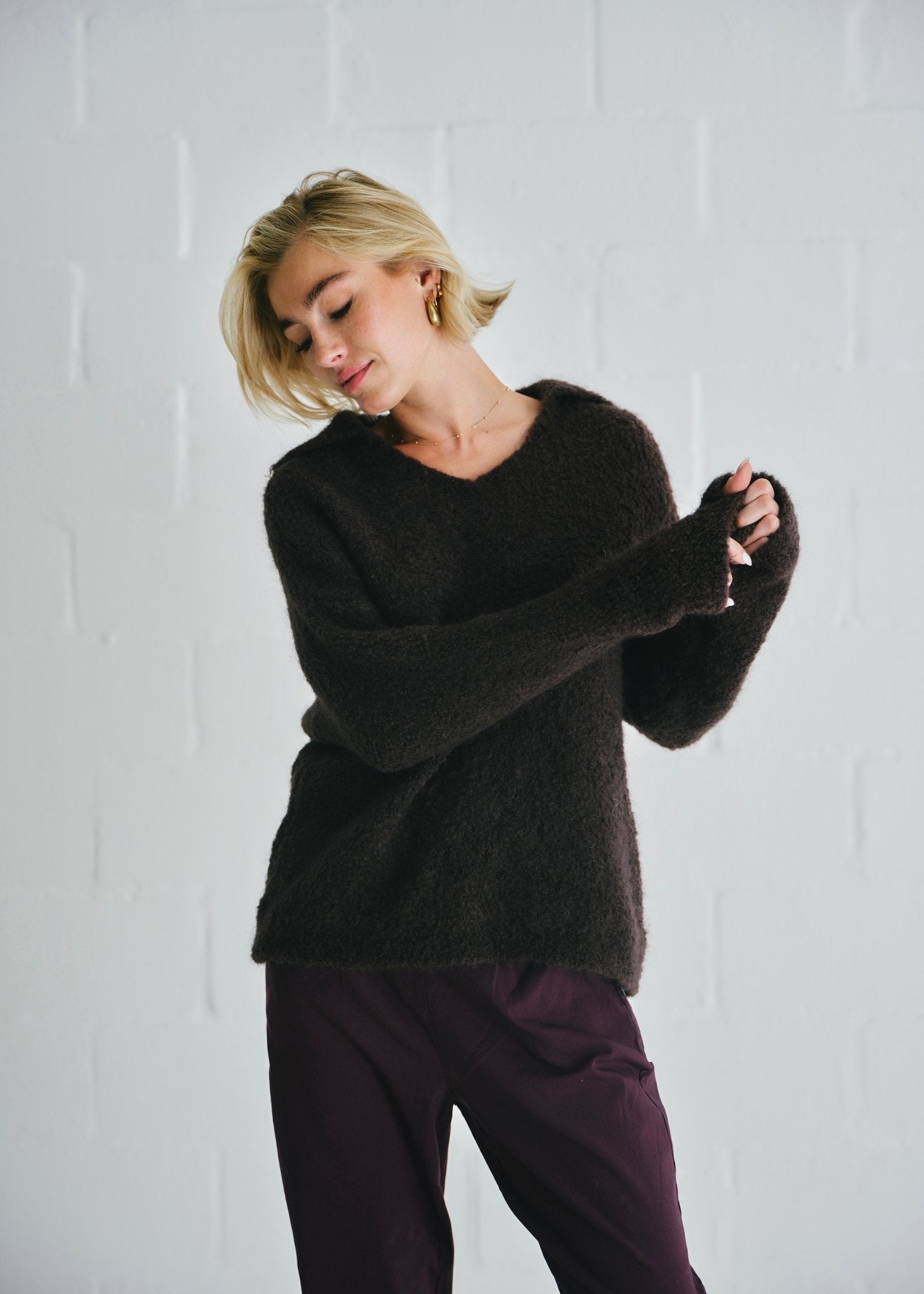 View our Teddy Knit With Open Collar In Chocolate - by Tribute Store