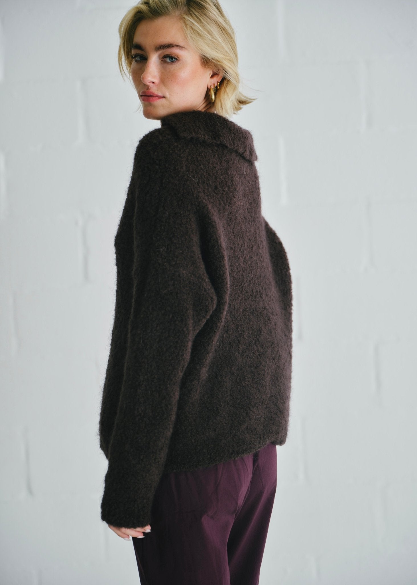View our Teddy Knit With Open Collar In Chocolate - by Tribute Store