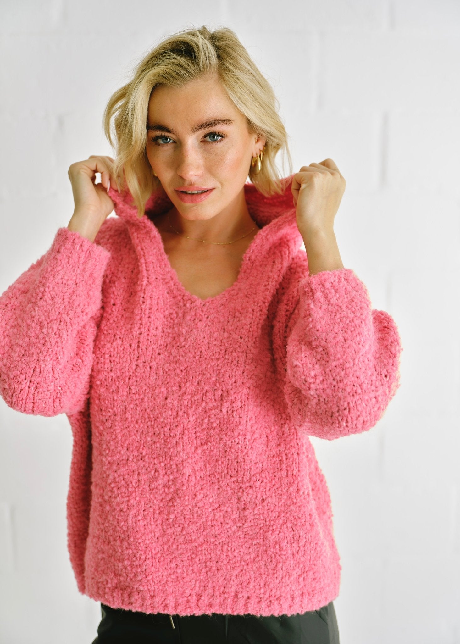View our Teddy Knit With Open Collar In Hot Pink - by Tribute Store