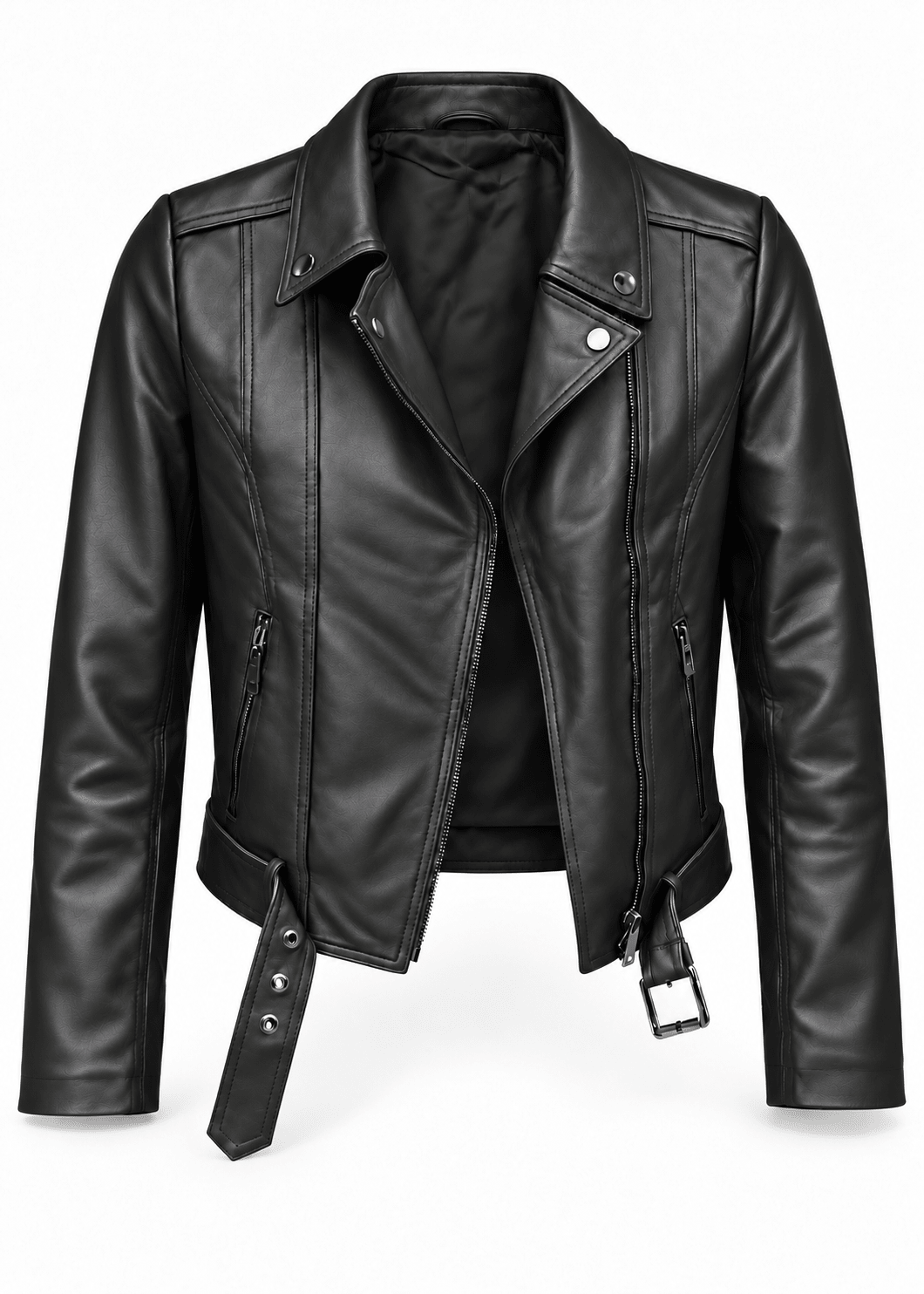 View our The Accomplice Genuine Lambskin Leather Biker Jacket in Jet Black - by Tribute Store