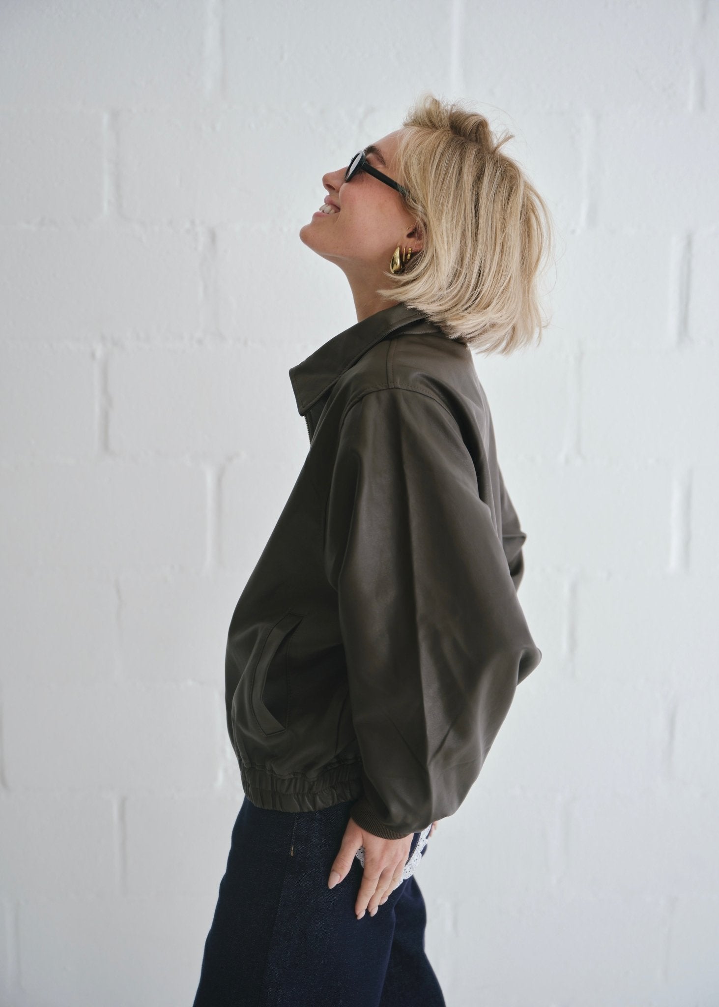 View our The Aria Faux Leather Bomber Jacket In Brown - by Tribute Store