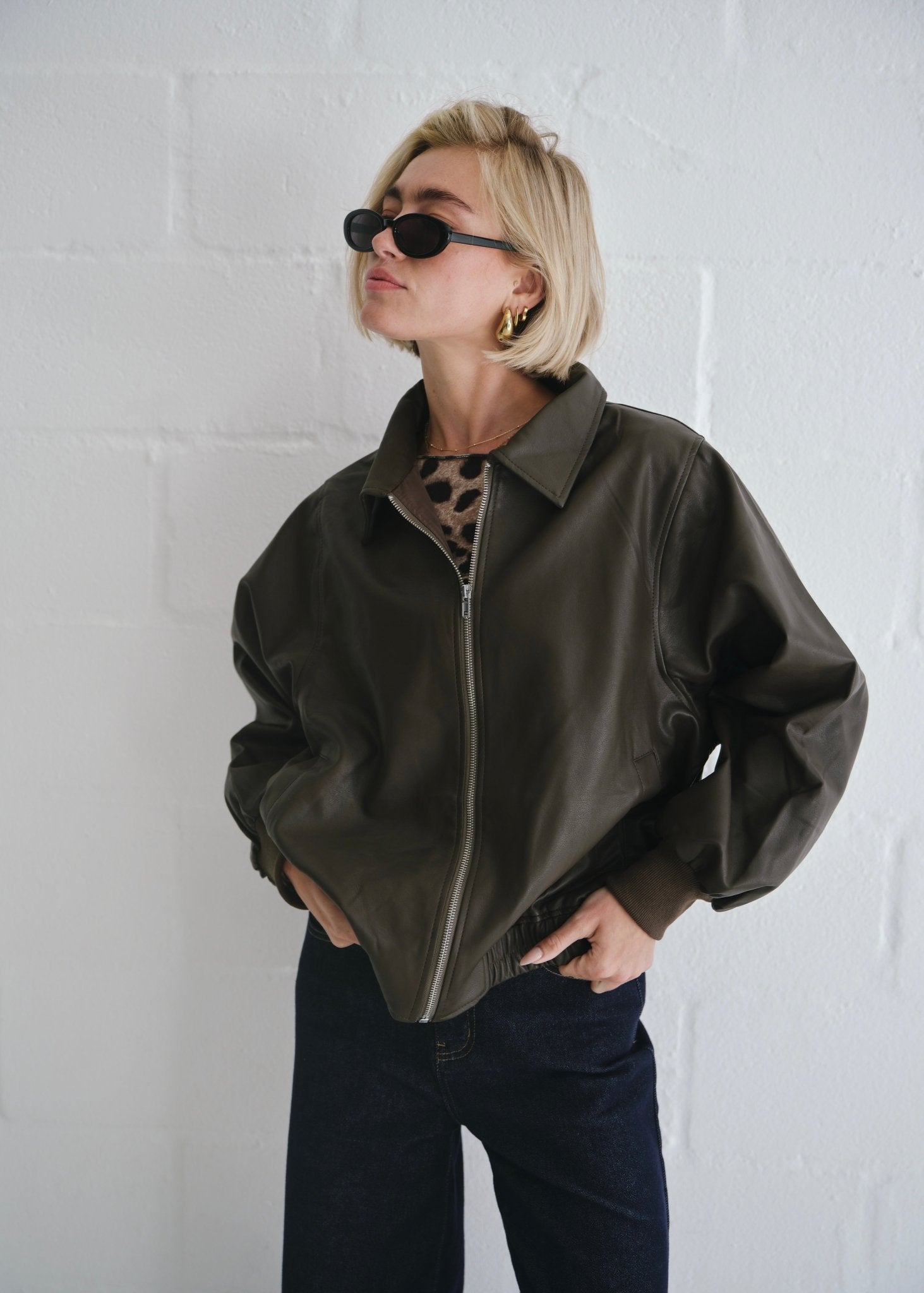 View our The Aria Faux Leather Bomber Jacket In Brown - by Tribute Store