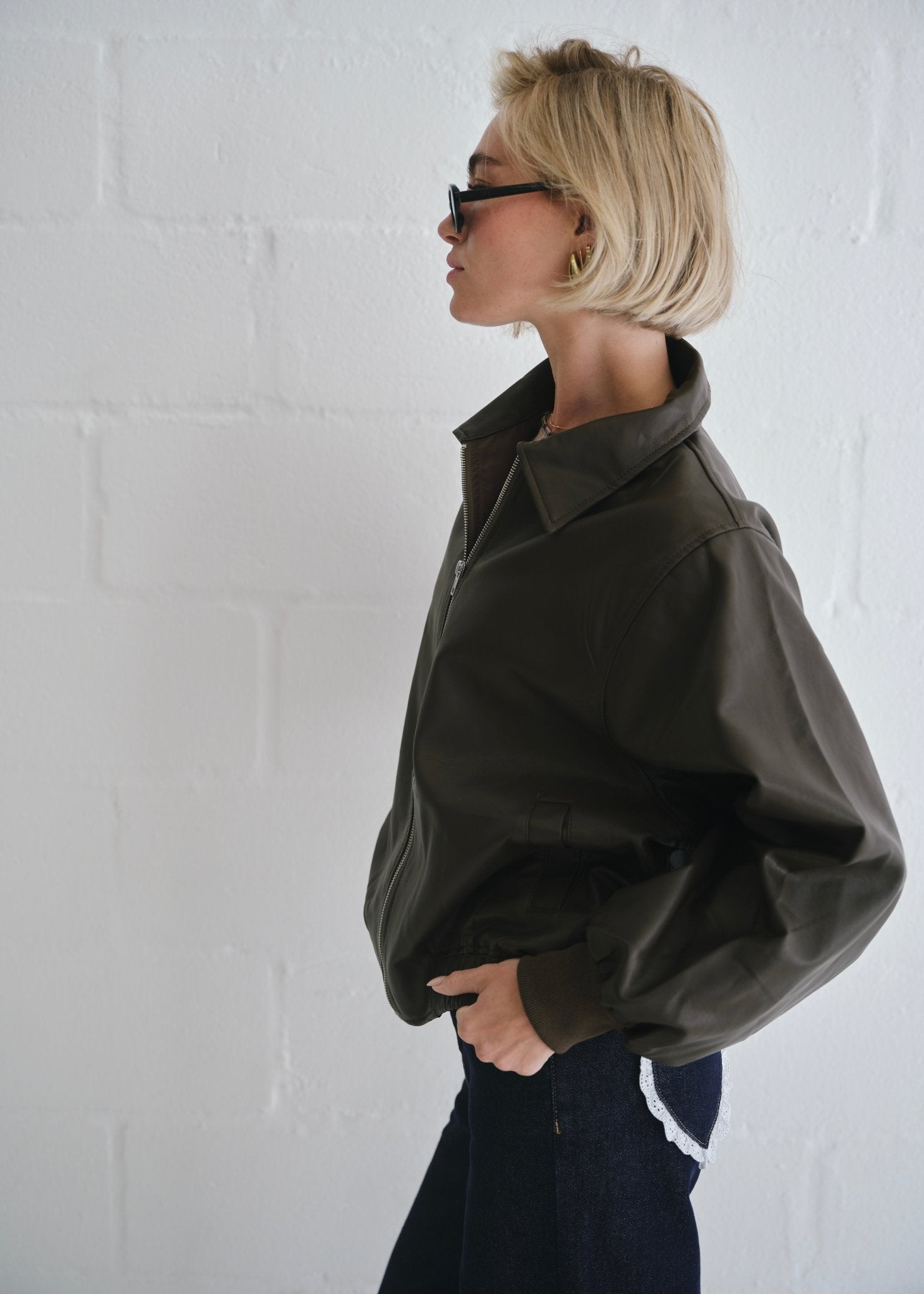 View our The Aria Faux Leather Bomber Jacket In Brown - by Tribute Store