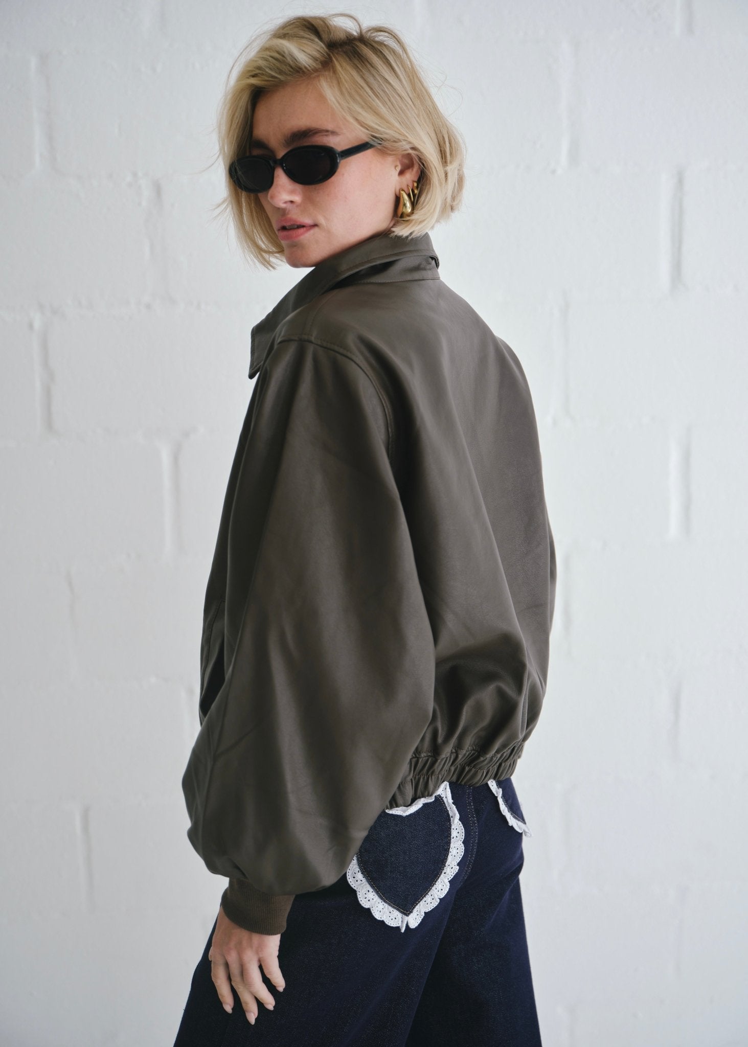 View our The Aria Faux Leather Bomber Jacket In Brown - by Tribute Store