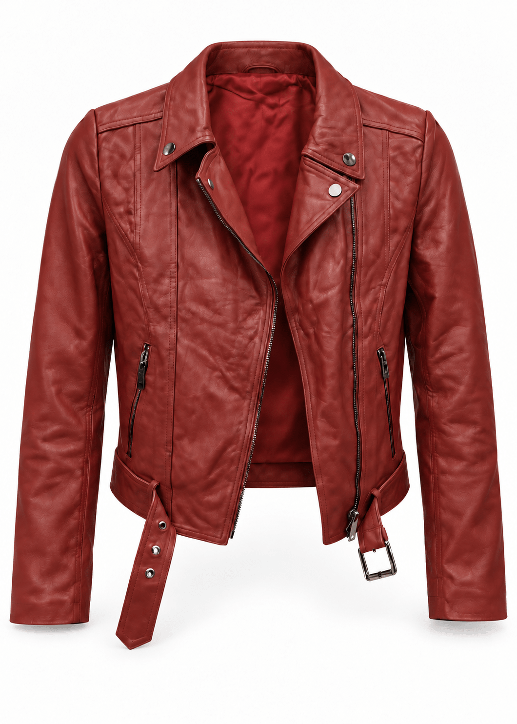 View our The Firestarter Genuine Lambskin Leather Biker Jacket in Red - by Tribute Store