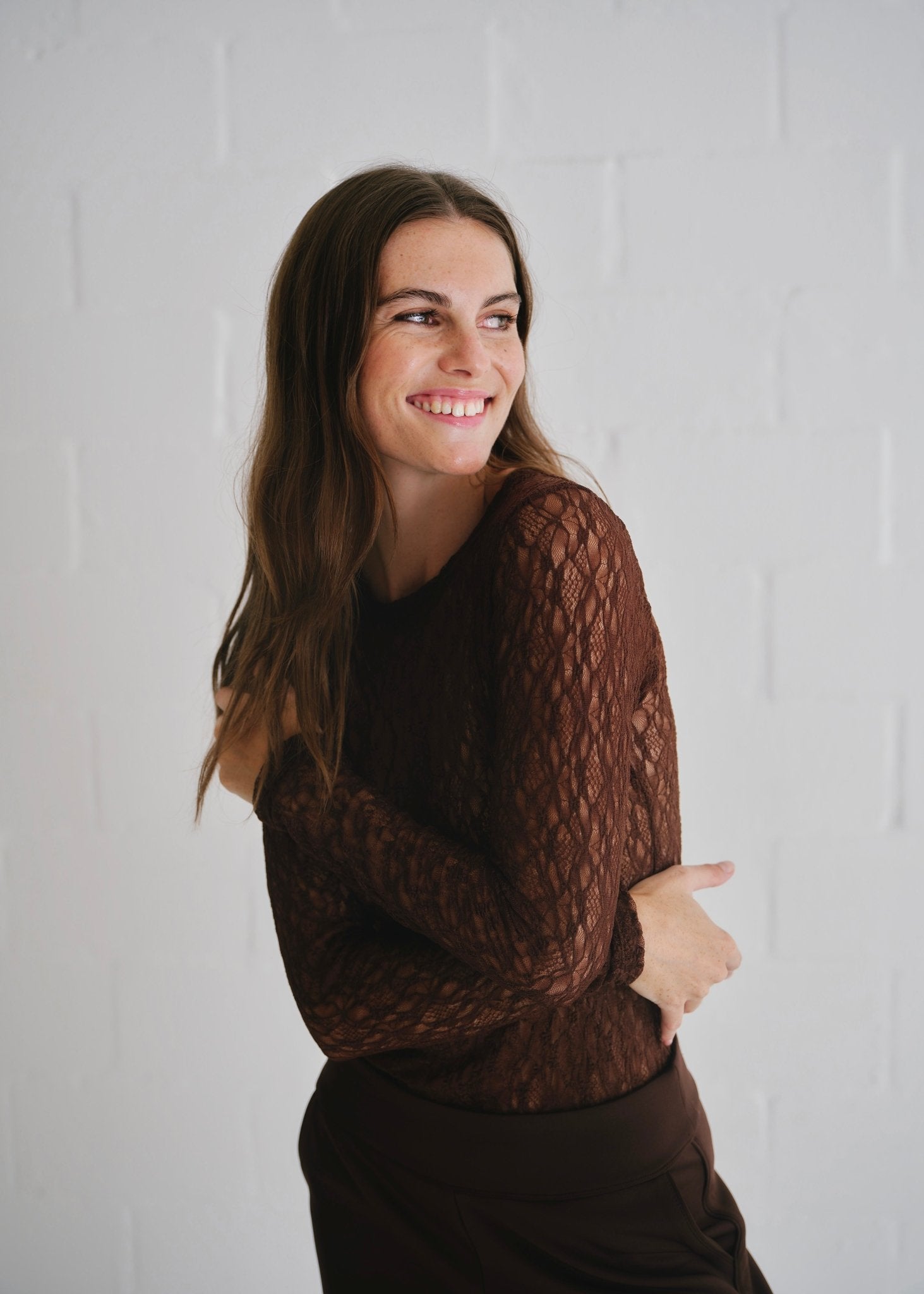 View our The Jennifer Classic Lace Top In Chocolate - by Tribute Store