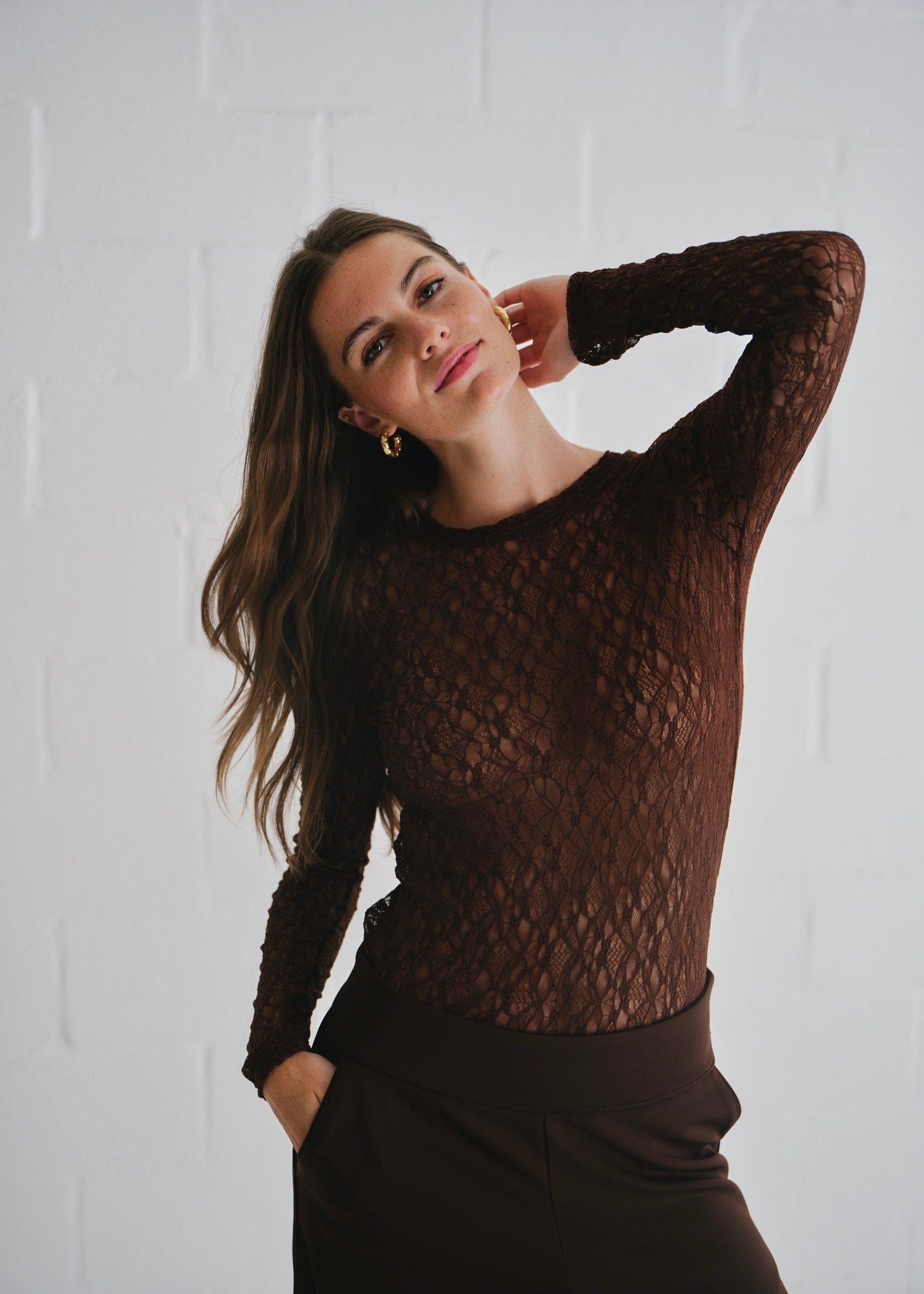 View our The Jennifer Classic Lace Top In Chocolate - by Tribute Store