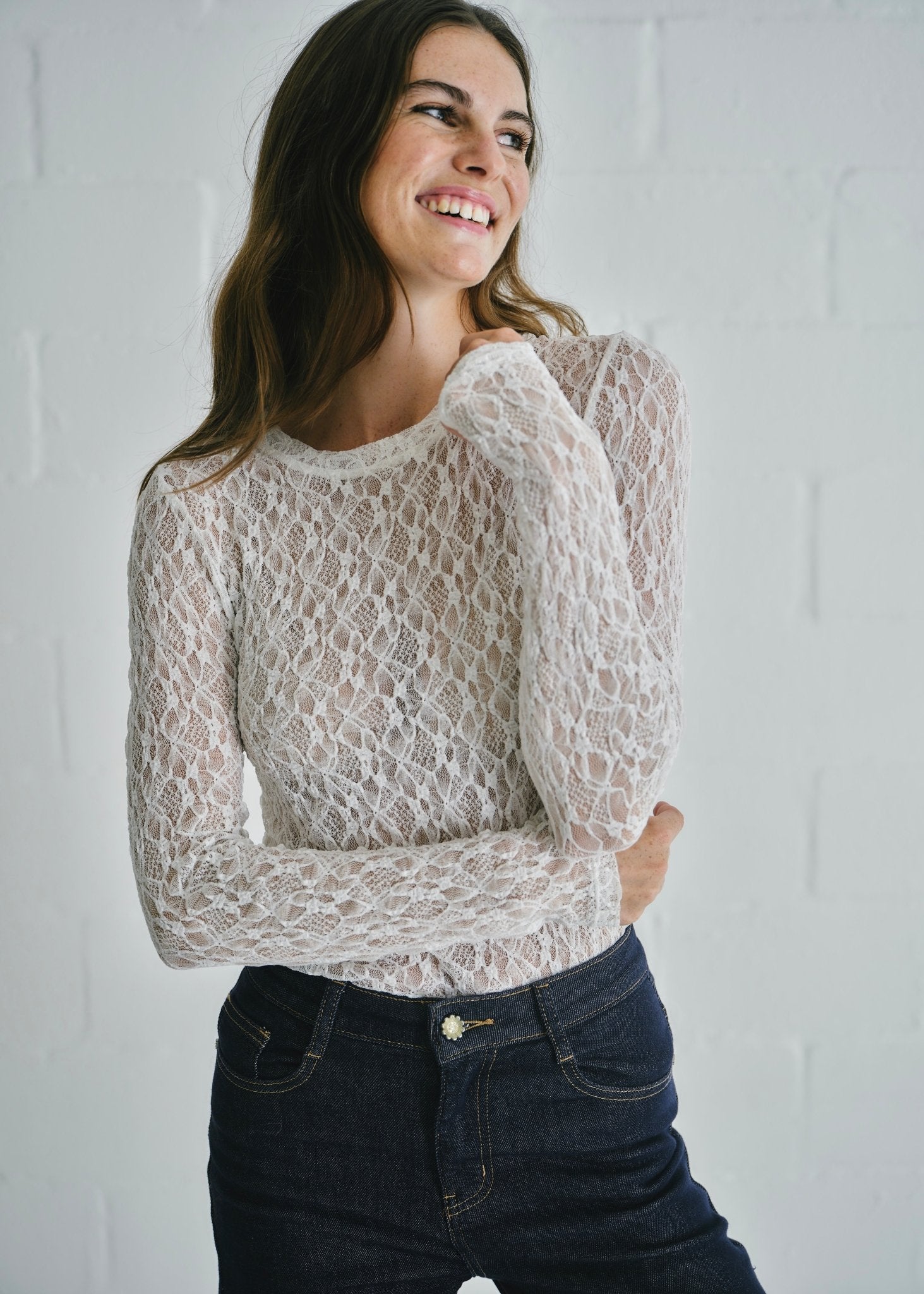 View our The Jennifer Classic Lace Top In White - by Tribute Store