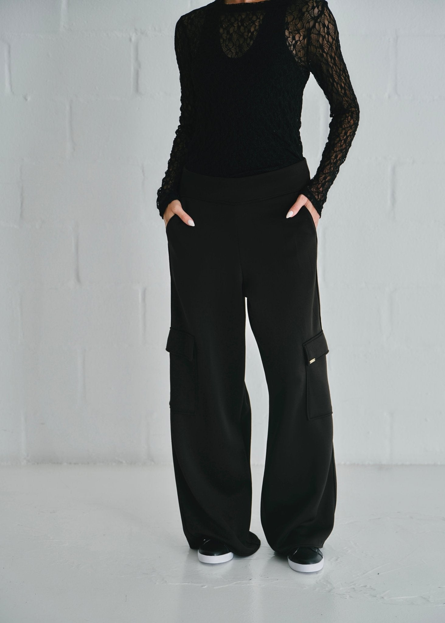 View our The Luxe Wide - Leg Cargo Pants In Black - by Tribute Store