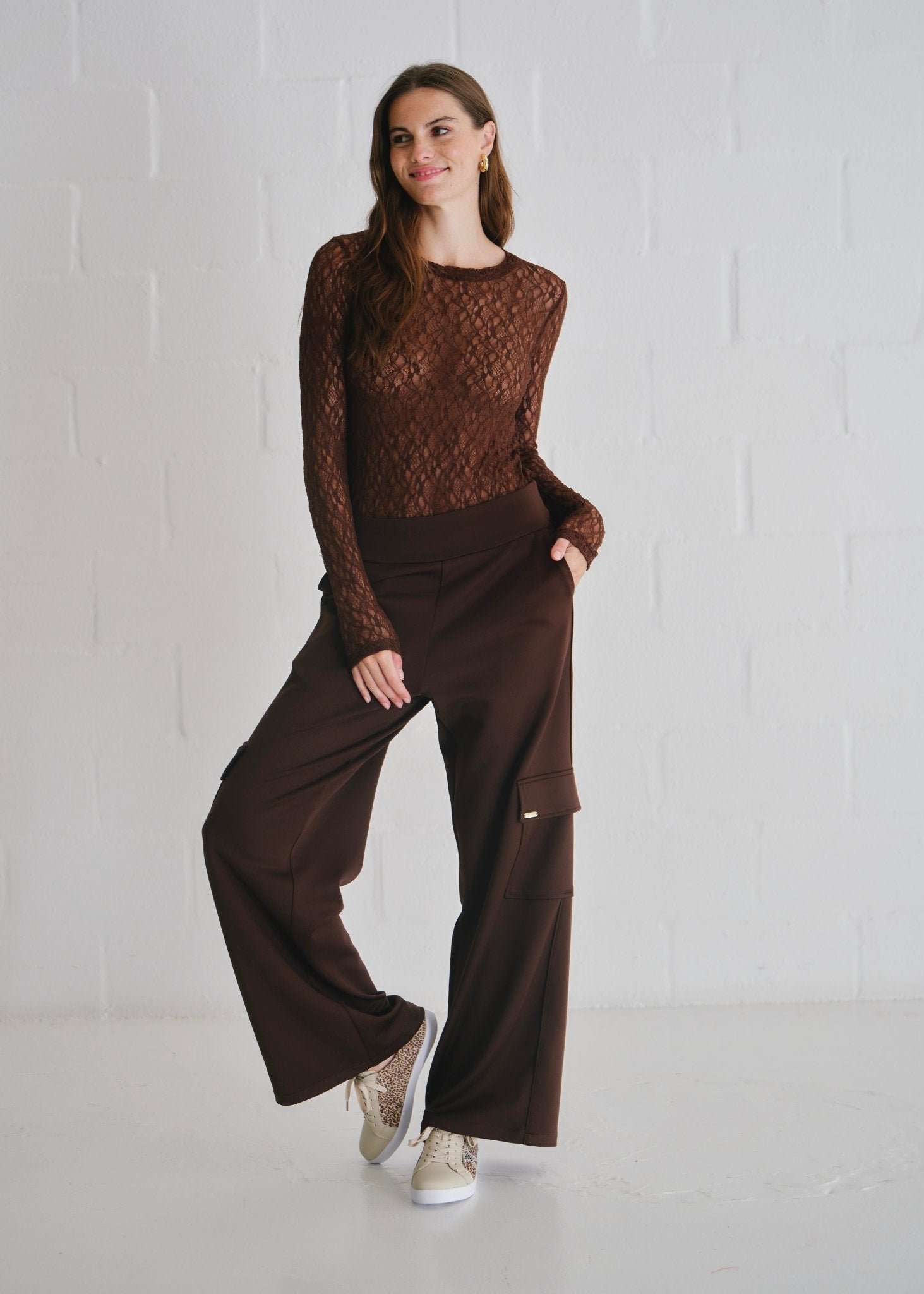 View our The Luxe Wide - Leg Cargo Pants In Chocolate - by Tribute Store