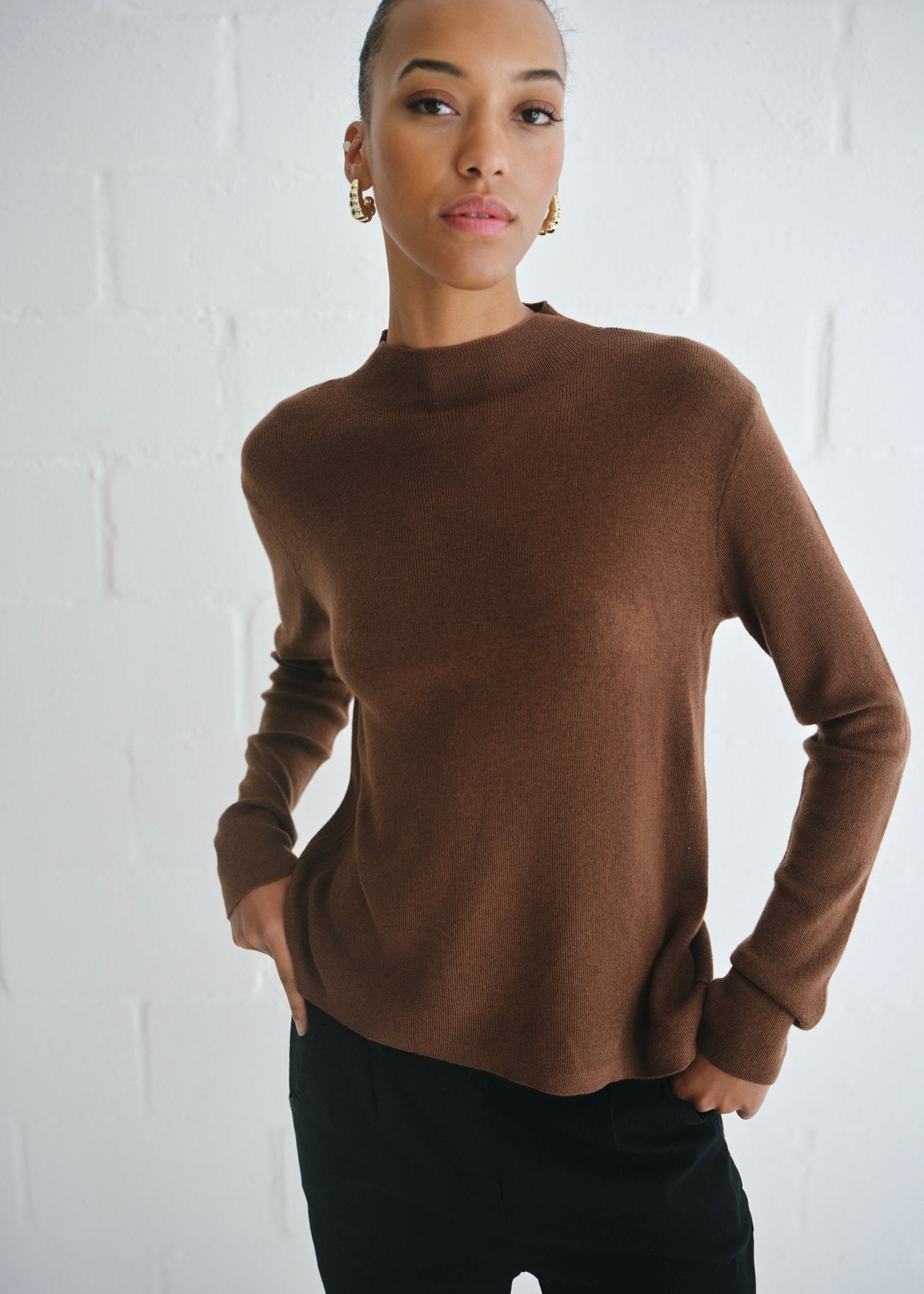 View our The Mock Neck Knit In Brown - by Tribute Store