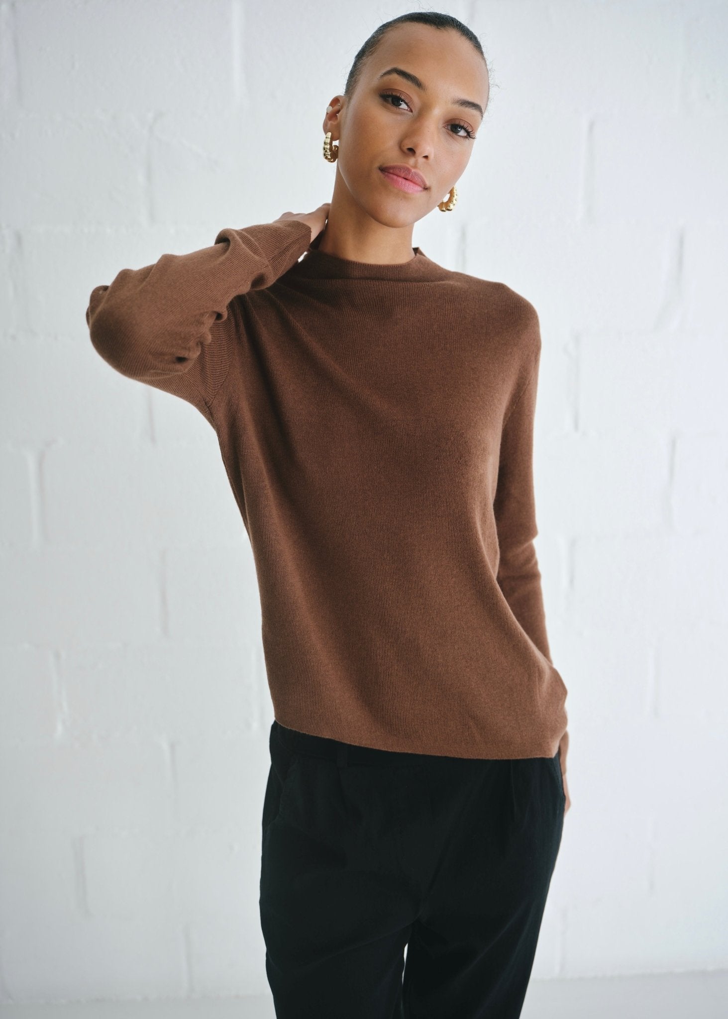 View our The Mock Neck Knit In Brown - by Tribute Store