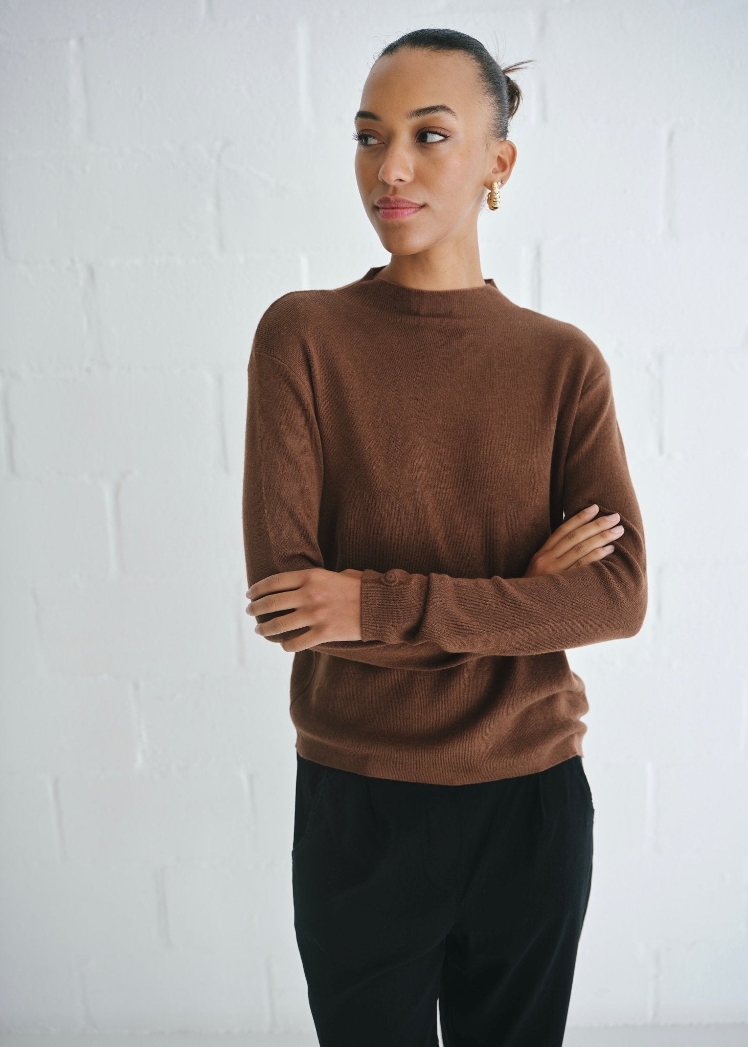 View our The Mock Neck Knit In Brown - by Tribute Store