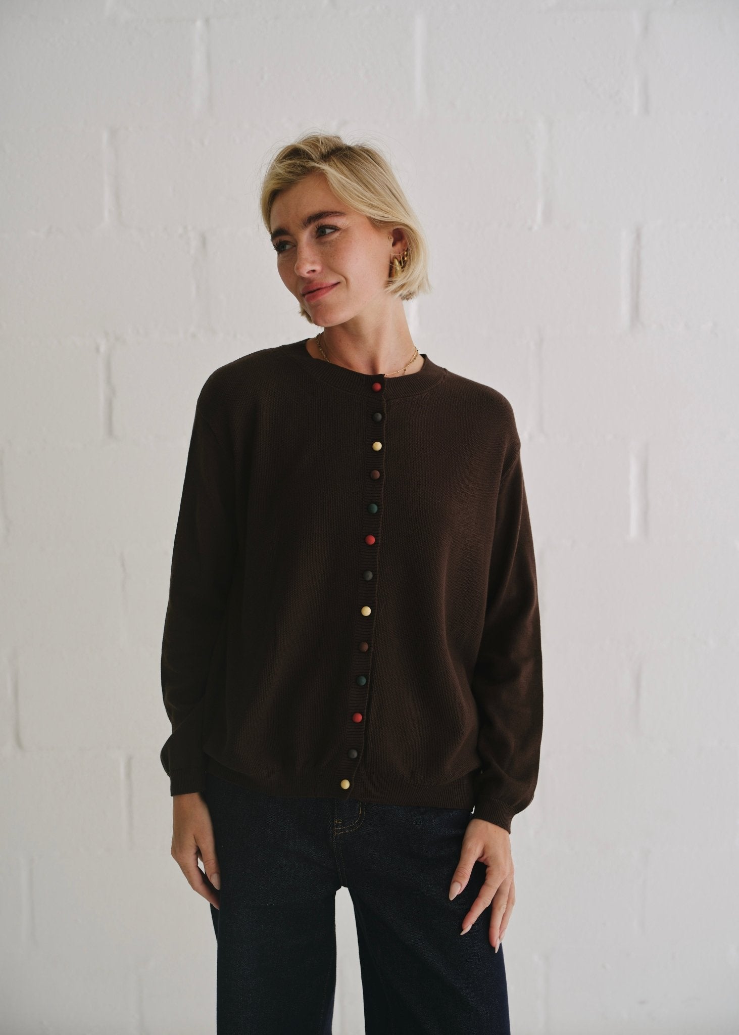 View our The Multi - Button Cardigan In Brown - by Tribute Store