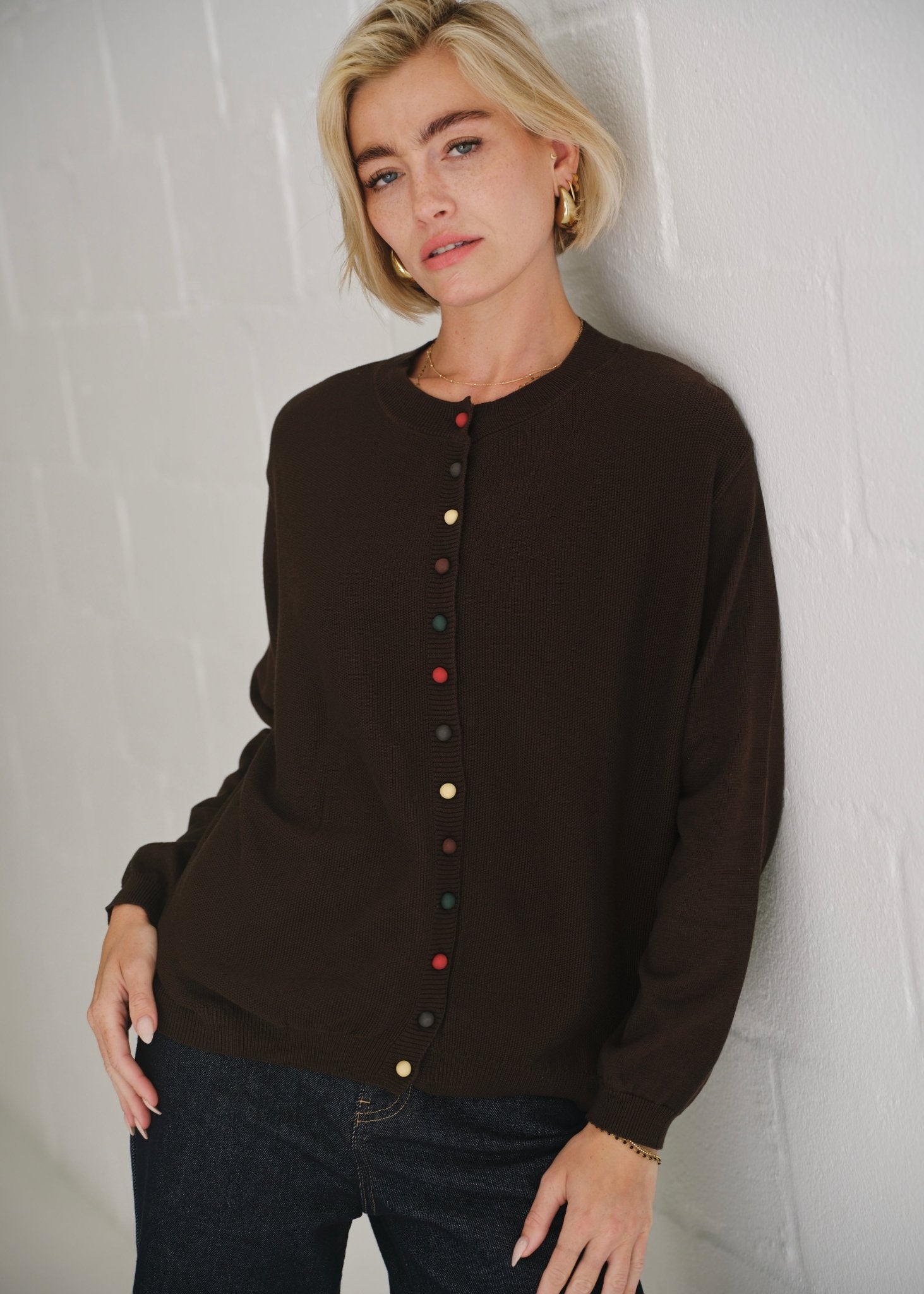 View our The Multi - Button Cardigan In Brown - by Tribute Store