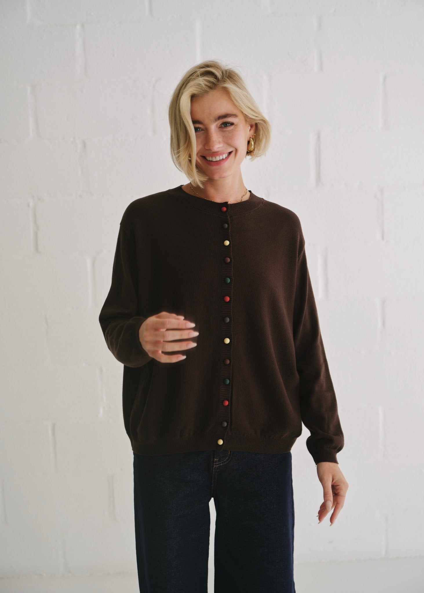 View our The Multi - Button Cardigan In Brown - by Tribute Store