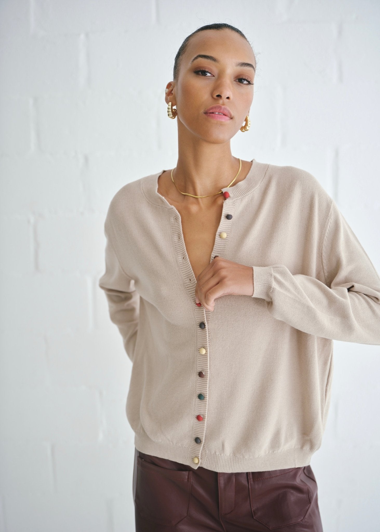 View our The Multi - Button Cardigan In Taupe - by Tribute Store