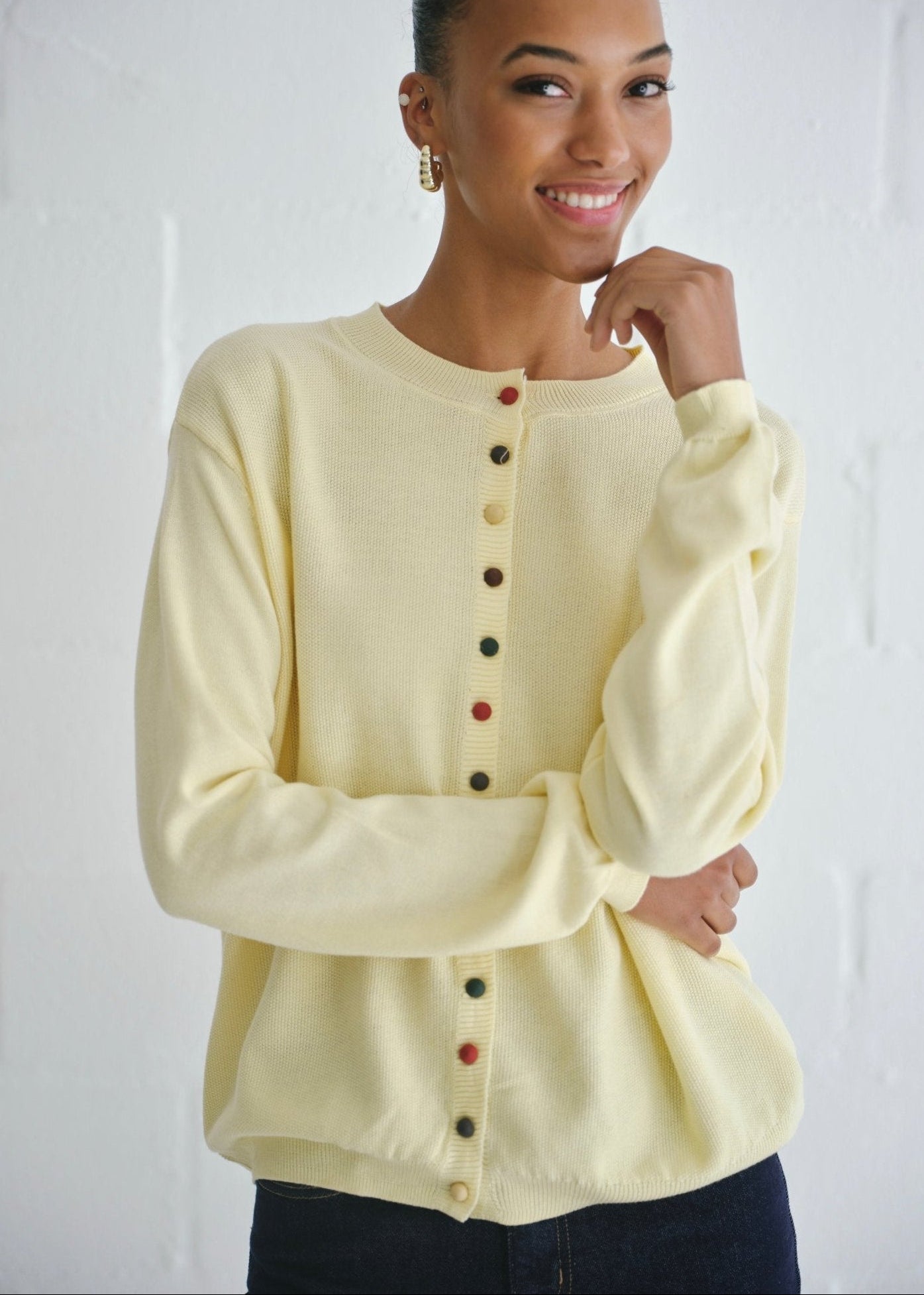 View our The Multi - Button Cardigan In Yellow - by Tribute Store