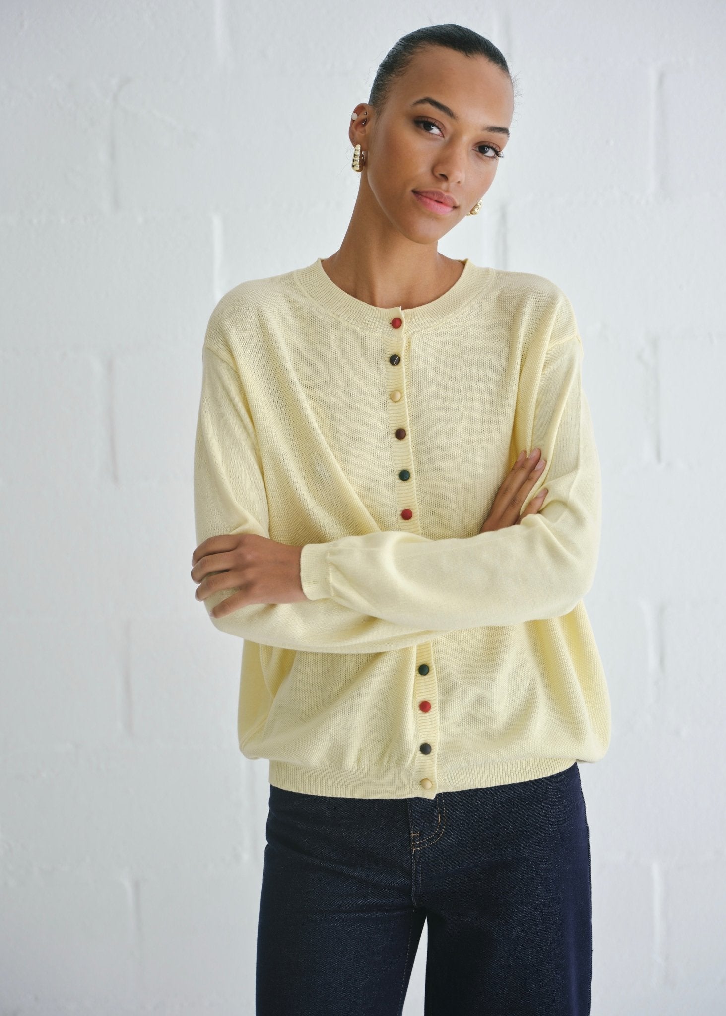 View our The Multi - Button Cardigan In Yellow - by Tribute Store
