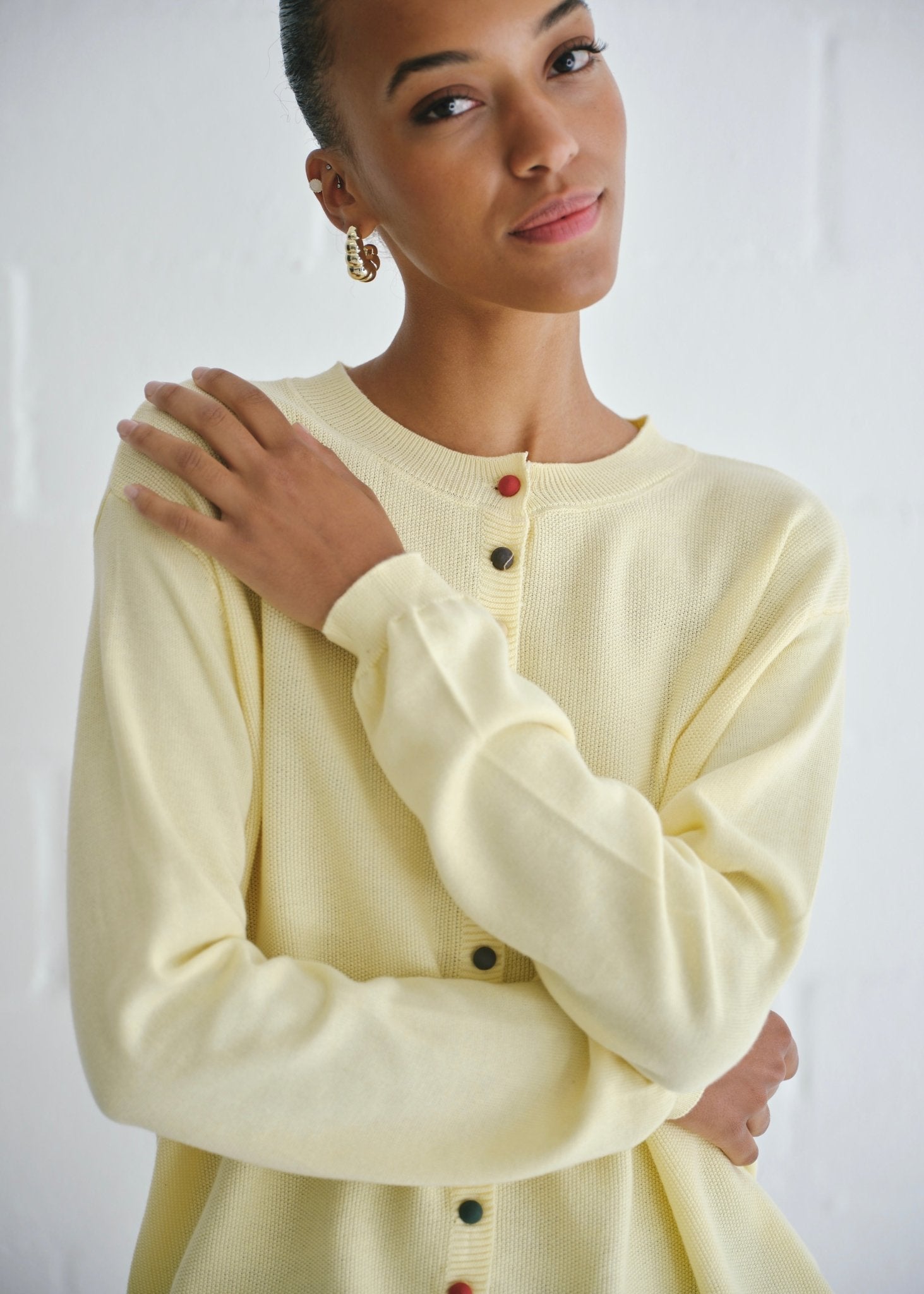 View our The Multi - Button Cardigan In Yellow - by Tribute Store