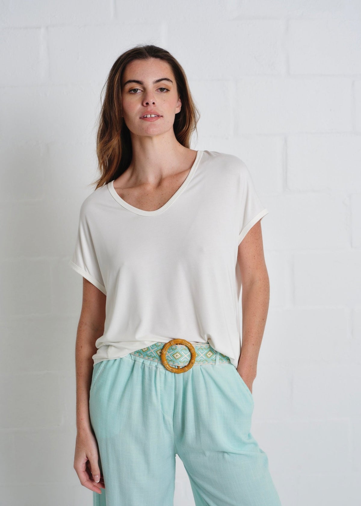 View our The One Thin V neck Tee In Off White - by Tribute Store