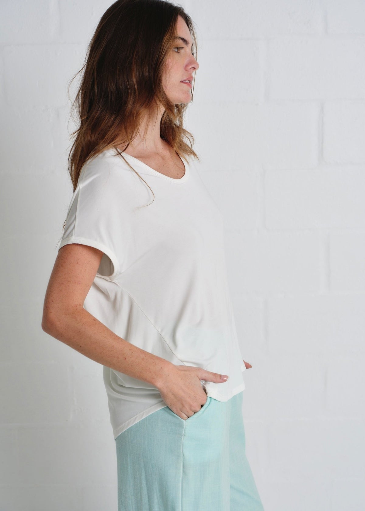 View our The One Thin V neck Tee In Off White - by Tribute Store