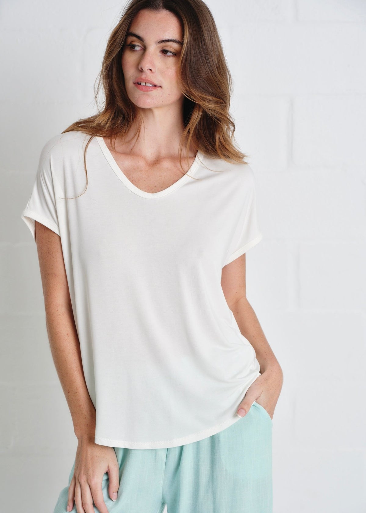 View our The One Thin V neck Tee In Off White - by Tribute Store