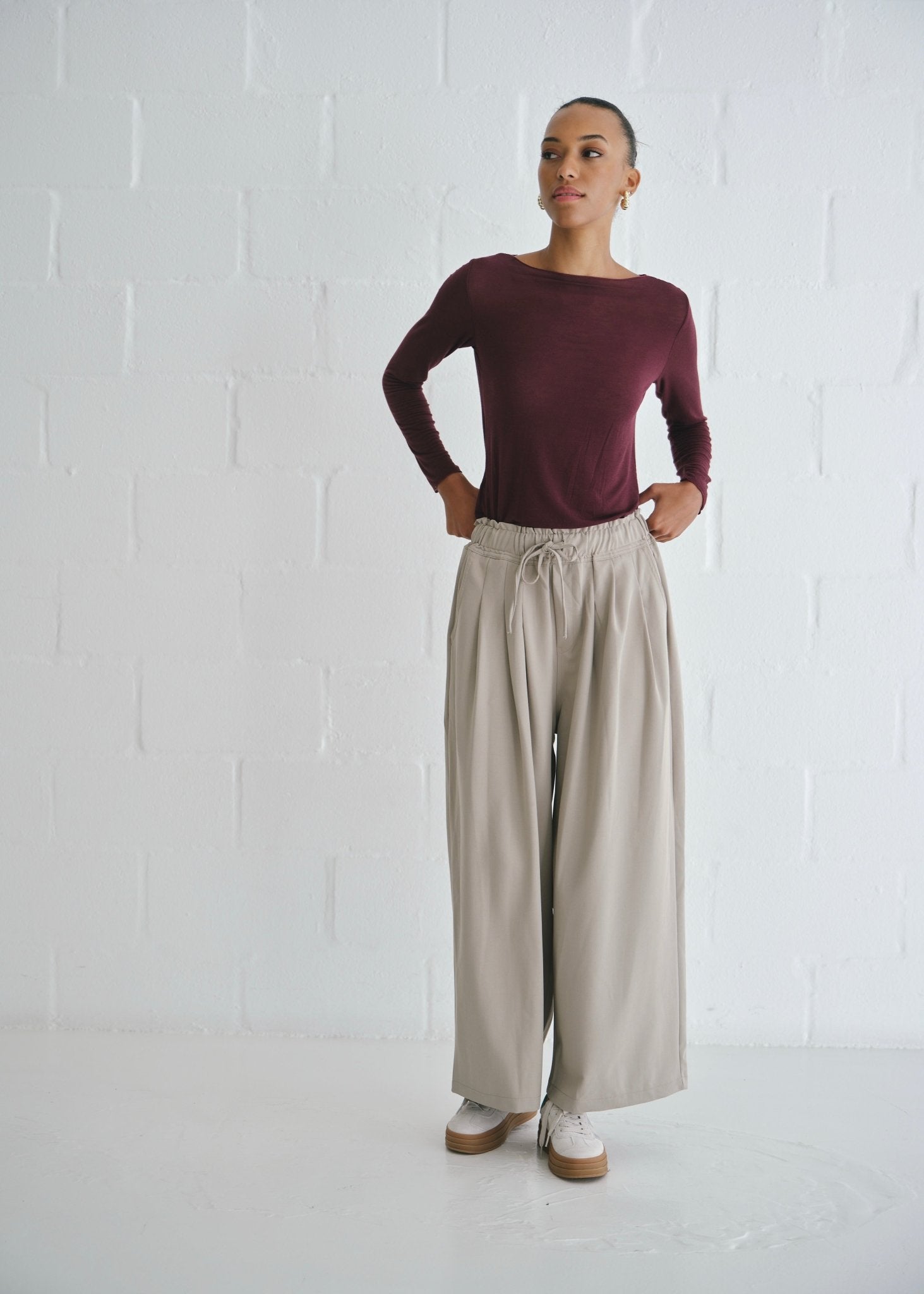 View our The Ultimate Wide Leg Trousers In Taupe - by Tribute Store