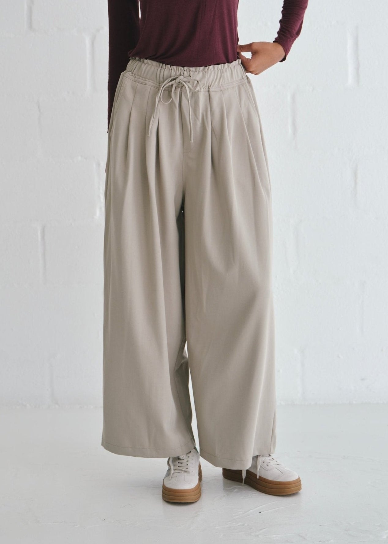View our The Ultimate Wide Leg Trousers In Taupe - by Tribute Store