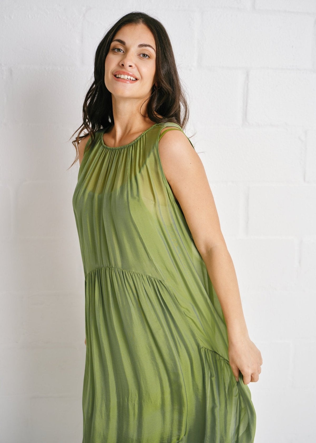 View our The Whisper Silk Tiered Maxi In Green - by Tribute Store