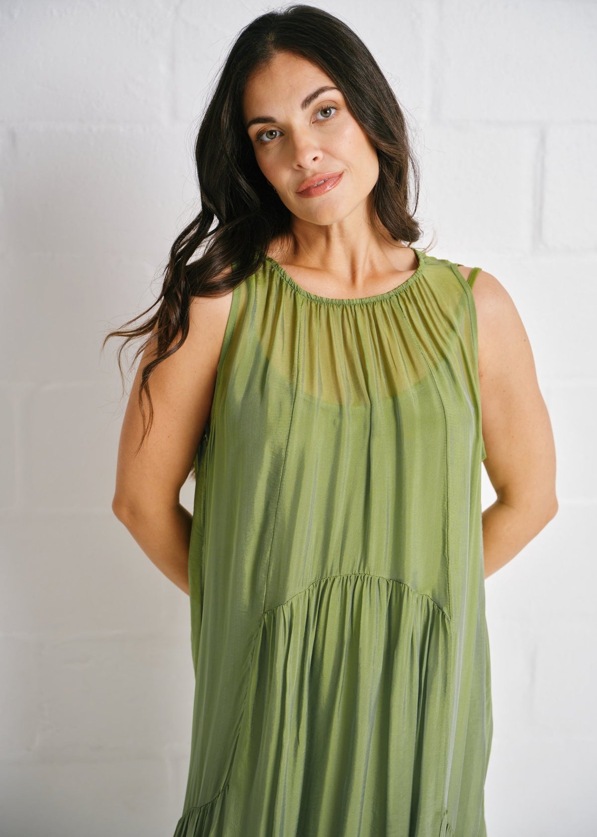 View our The Whisper Silk Tiered Maxi In Green - by Tribute Store